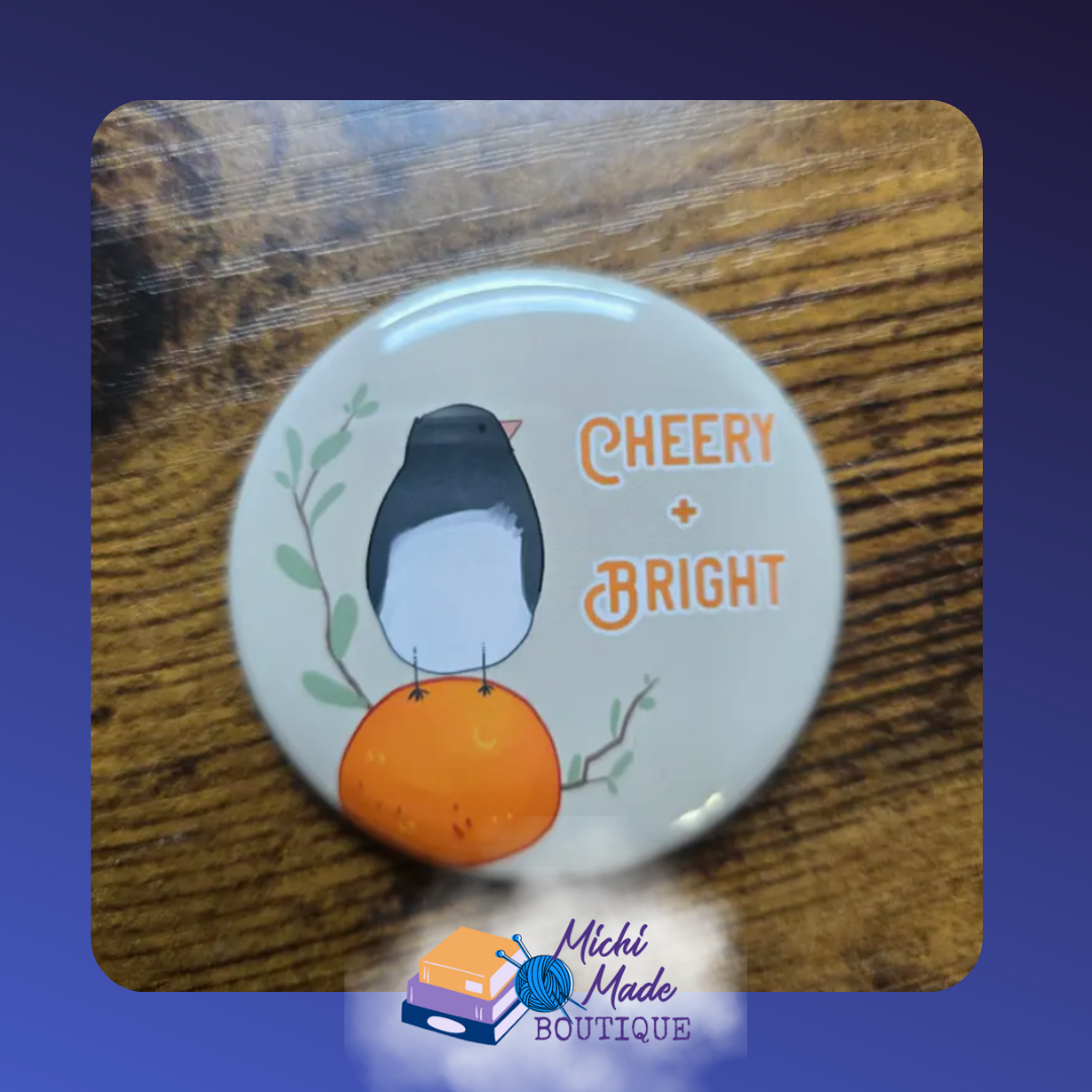 Cheery & Bright Fridge Magnet – “Cheery & Bright” text with colorful holiday lights on a light background.