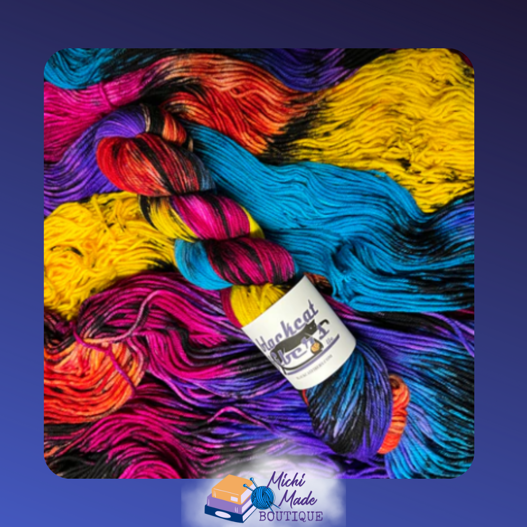 Rainbow in the Dark 1.png — Black yarn streaked with bold neon rainbow colors.