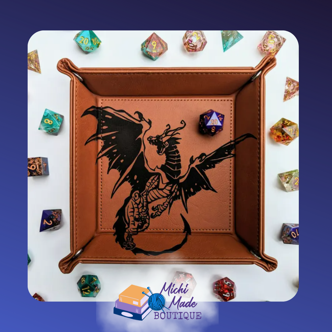 Chestnut tray engraved with a fierce dragon design.