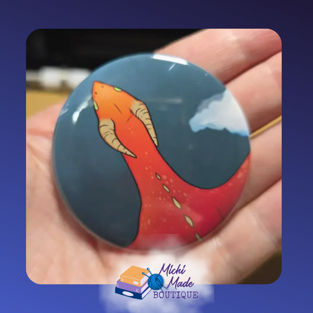 Dragon Soaring Over Ocean Fridge Magnet – Blue dragon flying over waves under a sky with clouds.