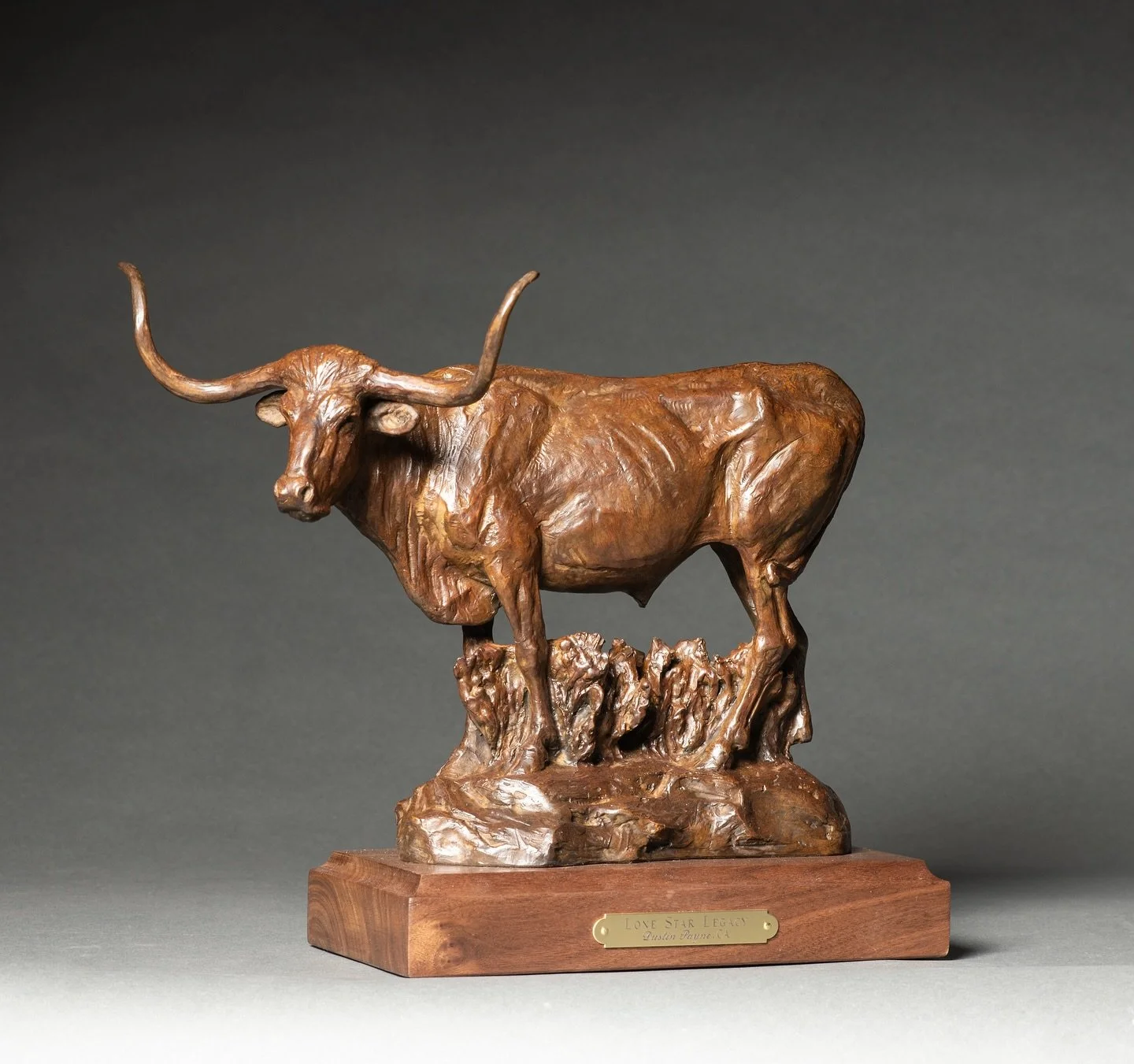 Trying out a different patina for a collector on the &ldquo;Lone Star Legacy&rdquo; study. This piece is available in the original masterwork size, 20&rdquo;H x 26&rdquo;W x 12&rdquo;D and a smaller study size, 10.5&rdquo;H x 12.5&rdquo;W x 6&rdquo;D