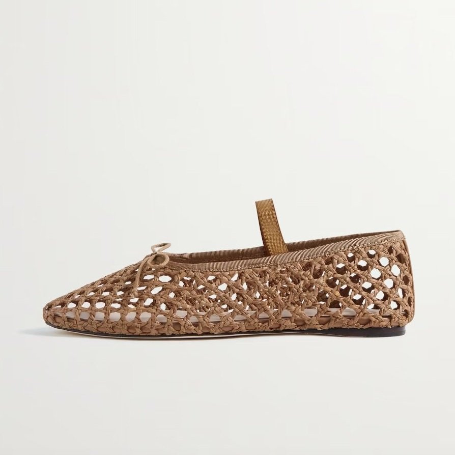 LOEFFLER RANDALL Leonie grosgrain-trimmed raffia Mary Jane ballet flats