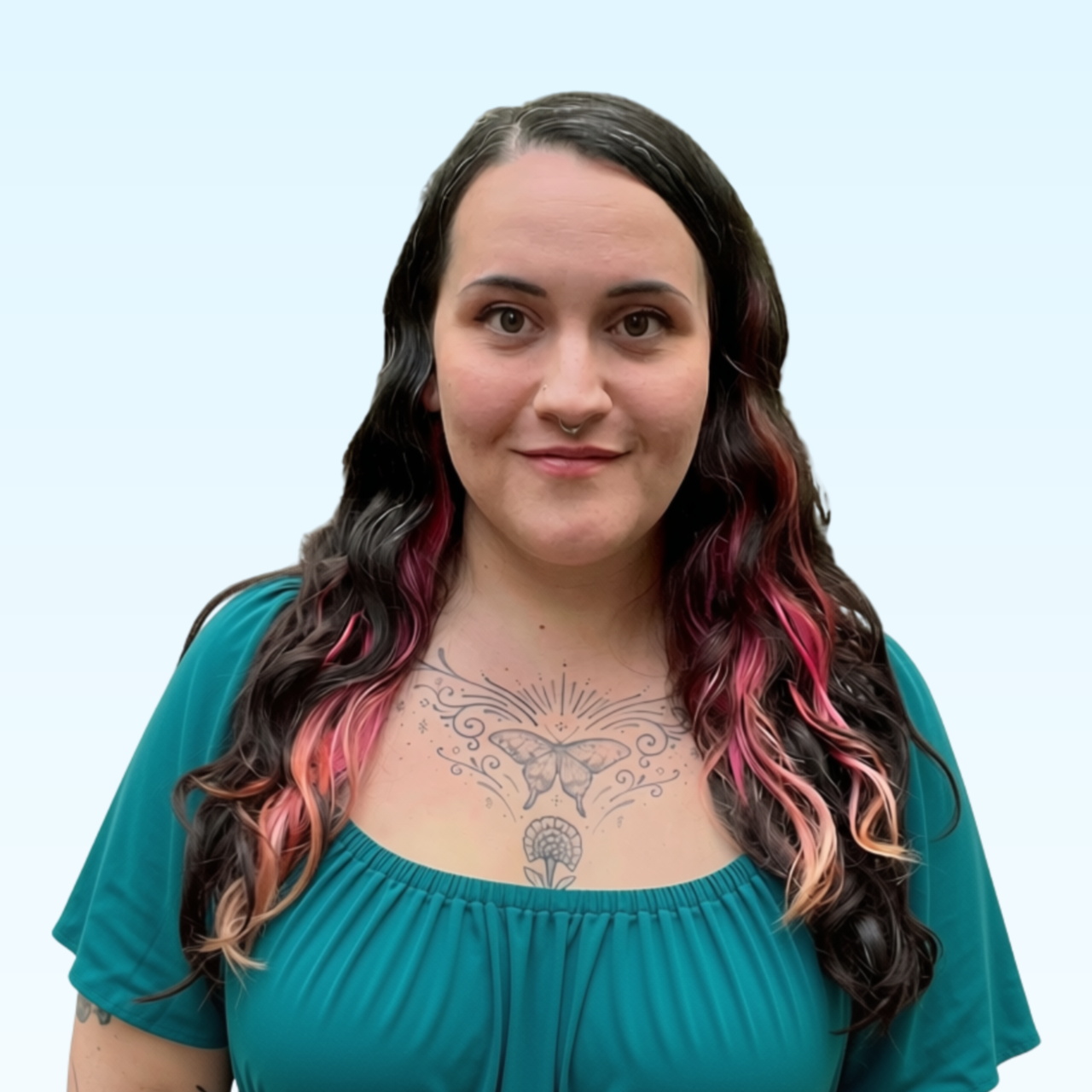 Taylor Kravitz is a sex therapist in Portland, OR. She has black and pink hair & tattoos.