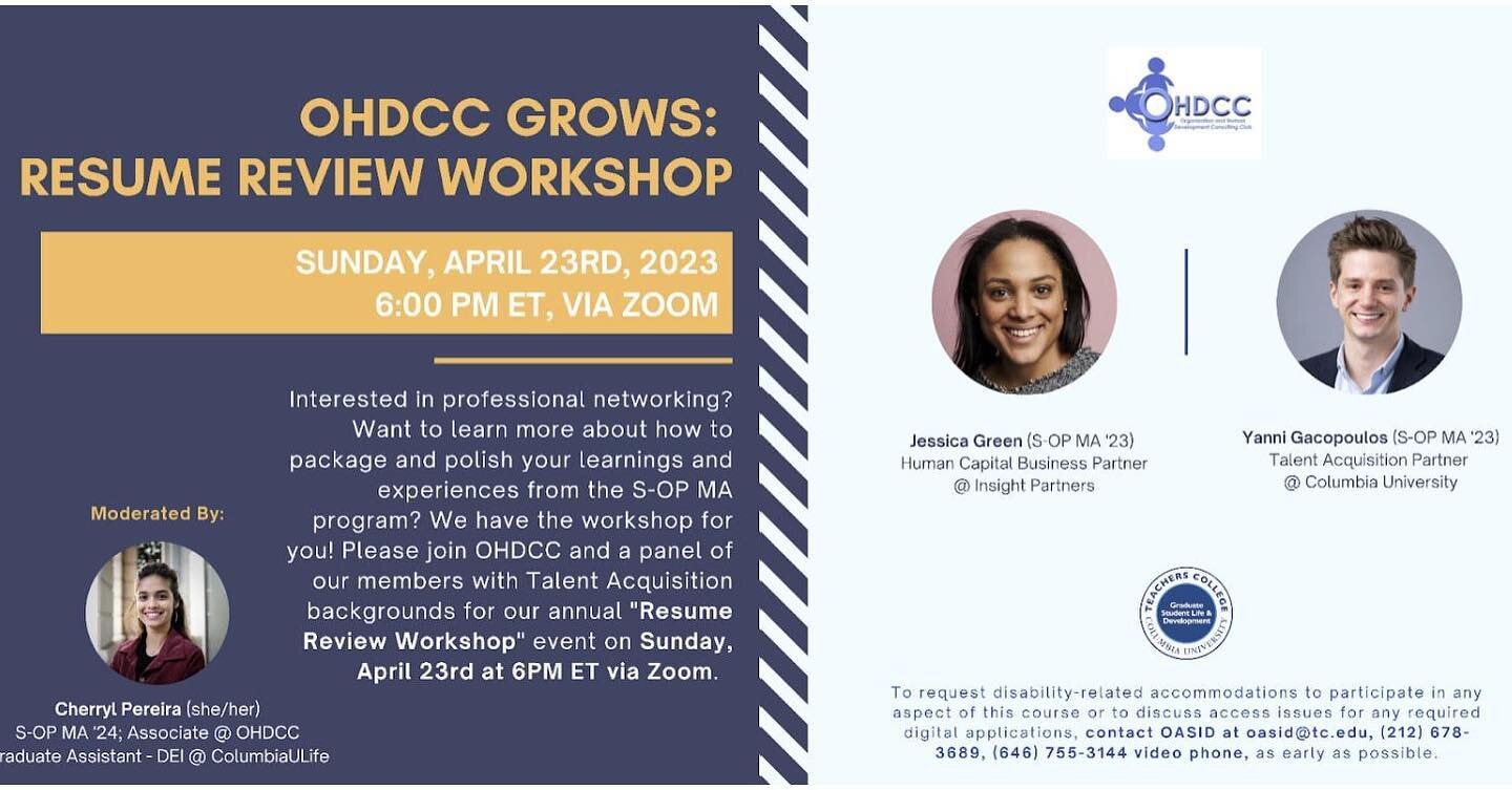 Are you interested in polishing your resume and packaging your experiences to land an offer? We got you covered! Join us for the final installation of our OHDCC GROWS series, a Resume Review Workshop, taking place next Sunday, Apr 23, 2023 from 6-7 p