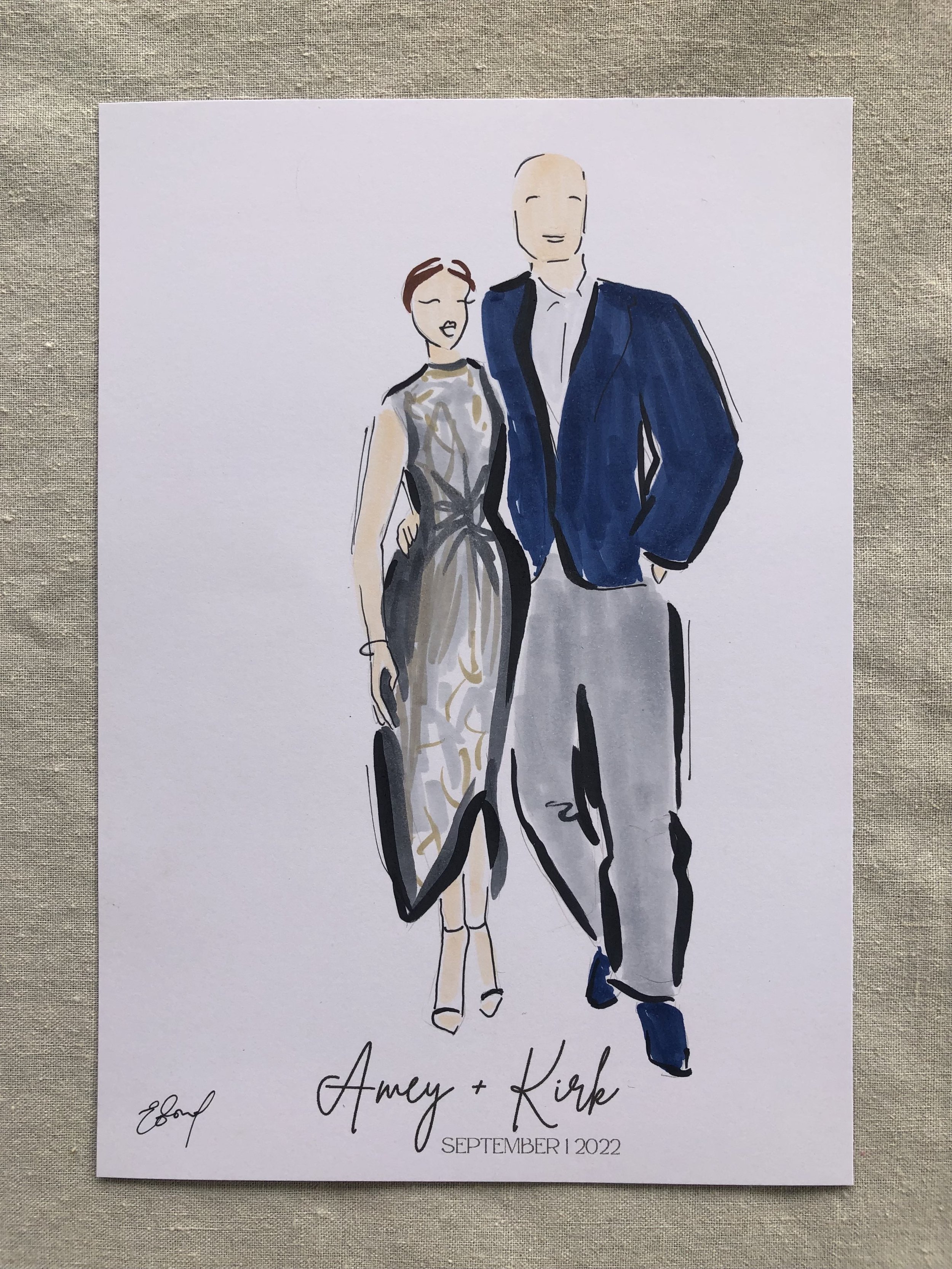 Live Illustration at the wedding of Amey and Kirk by Emma Bond Fashion illustrator and designer of Madi and Pip