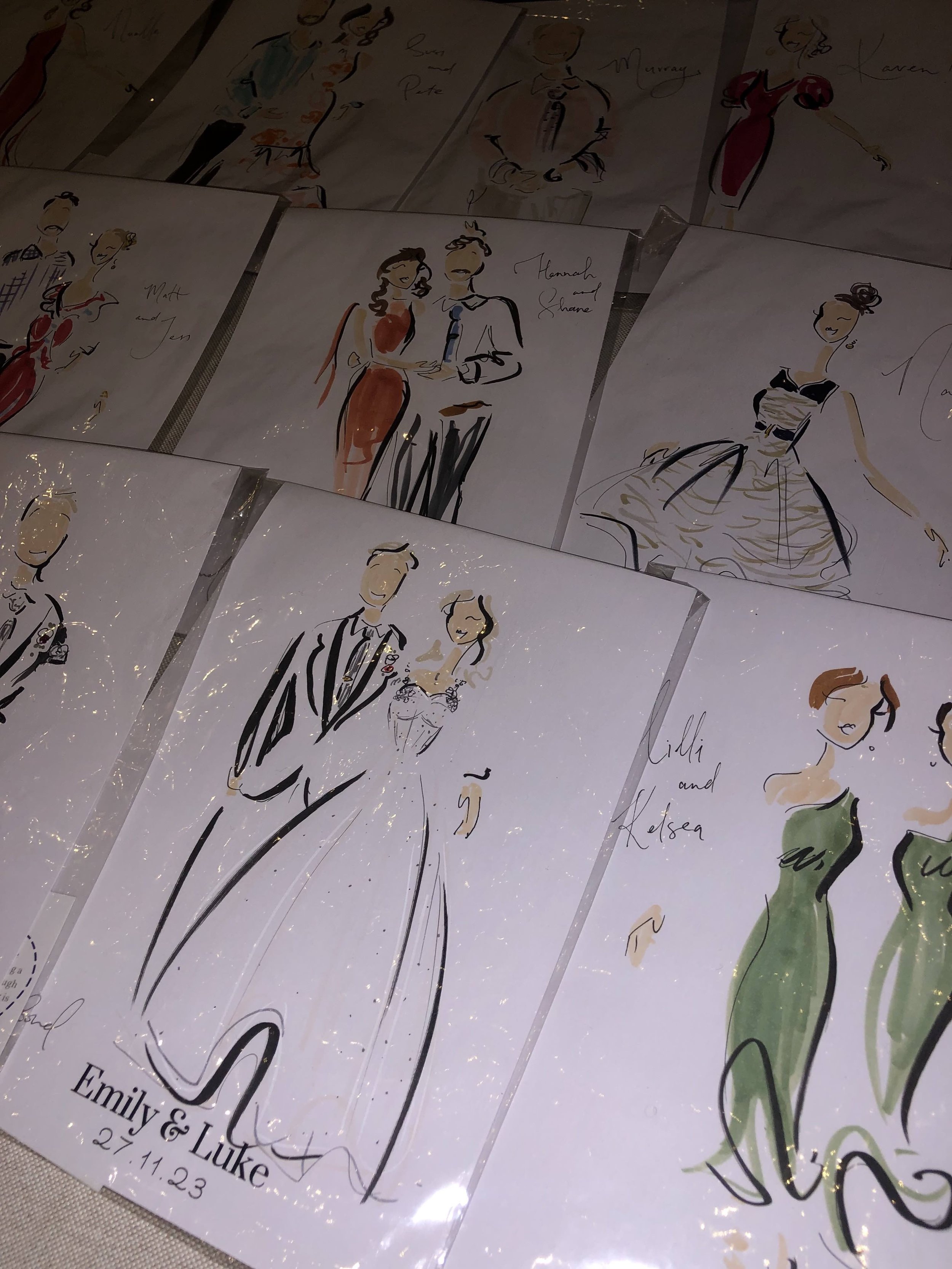 Madi and Pip live illustration at the wedding of Emily and Luke