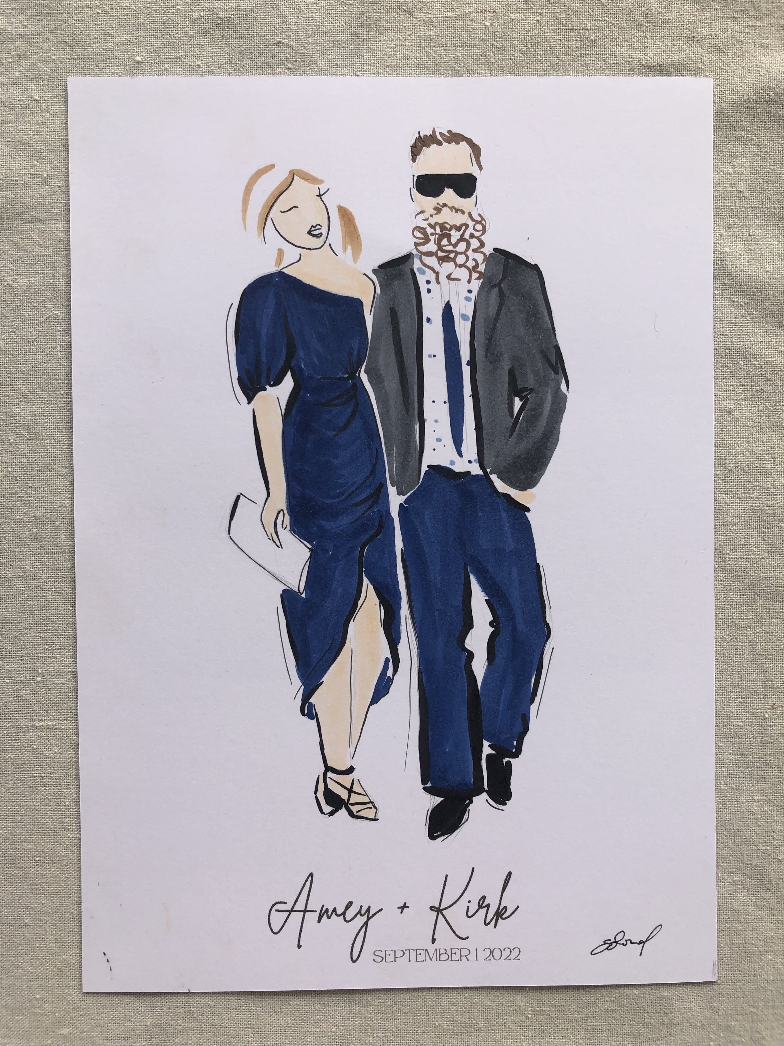 Live Illustration at the wedding of Amey and Kirk by Emma Bond Fashion illustrator and designer of Madi and Pip