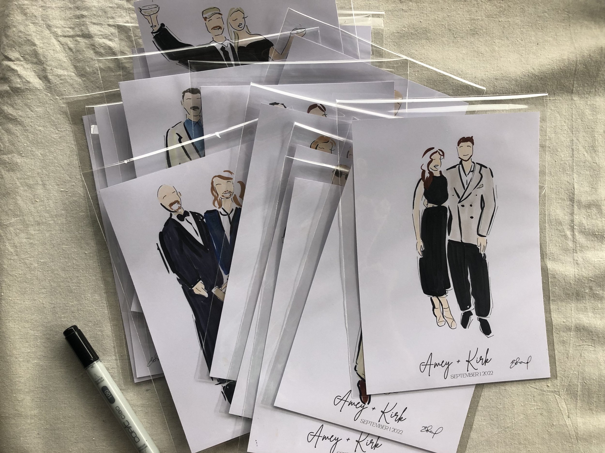 Live Illustration at the wedding of Amey and Kirk by Emma Bond Fashion illustrator and designer of Madi and Pip