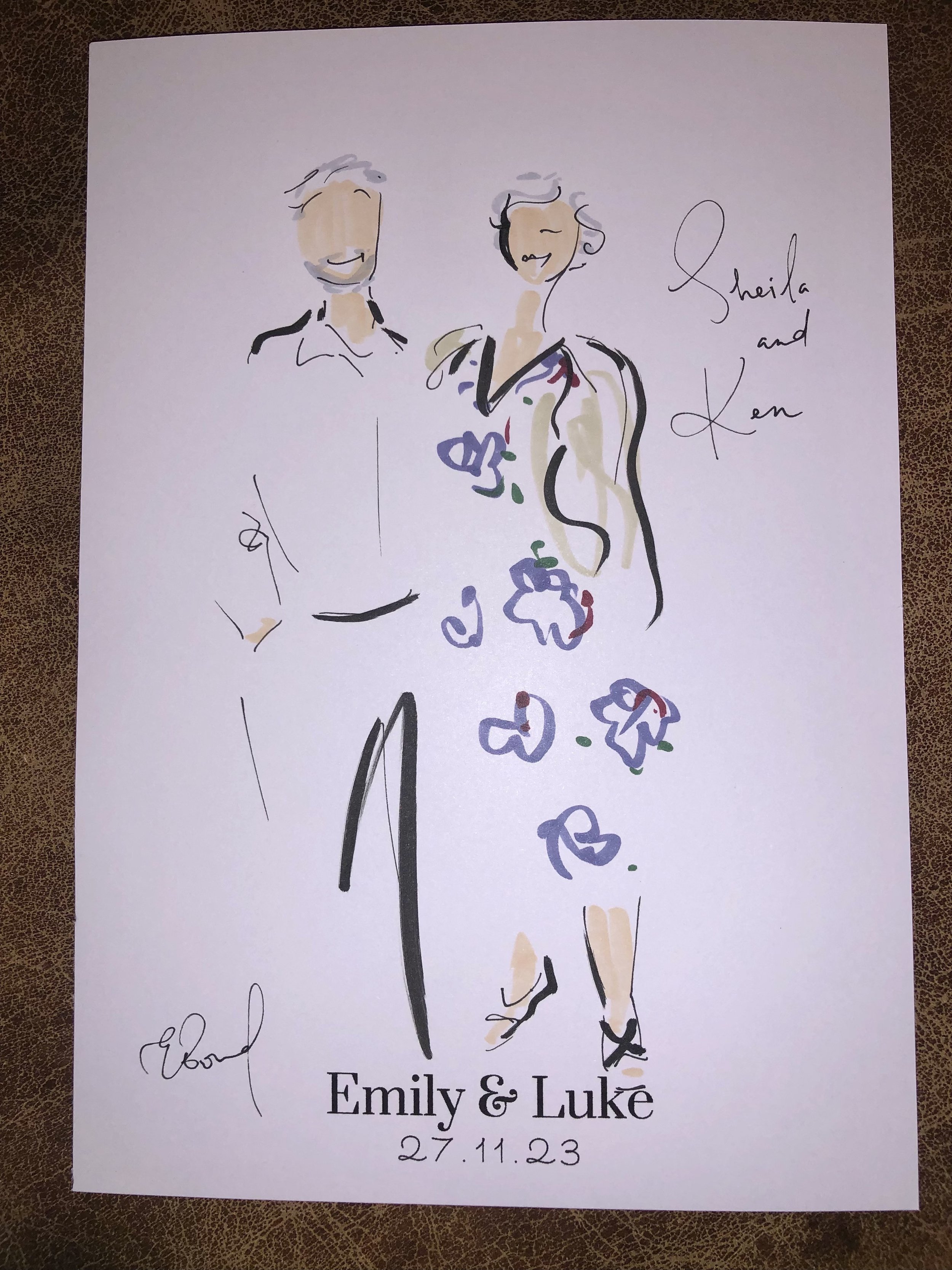 Madi and Pip live illustration at the wedding of Emily and Luke