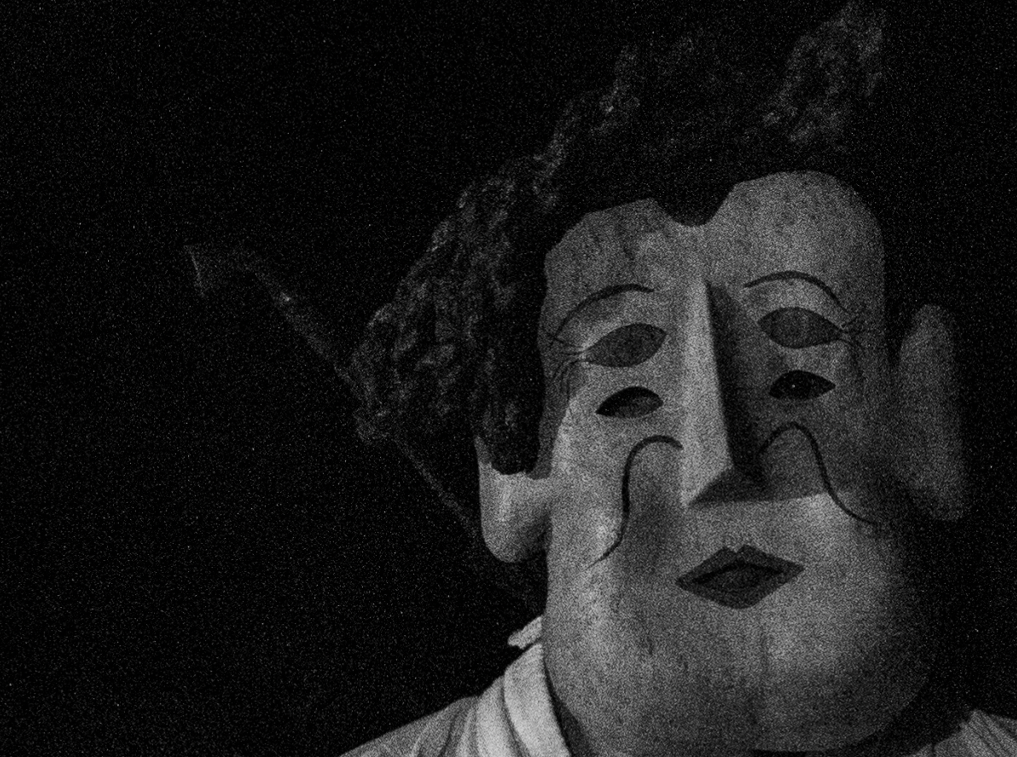 Closeup of a carved Korean mask from the Jinju Ogwangdae, Korean folk performance.