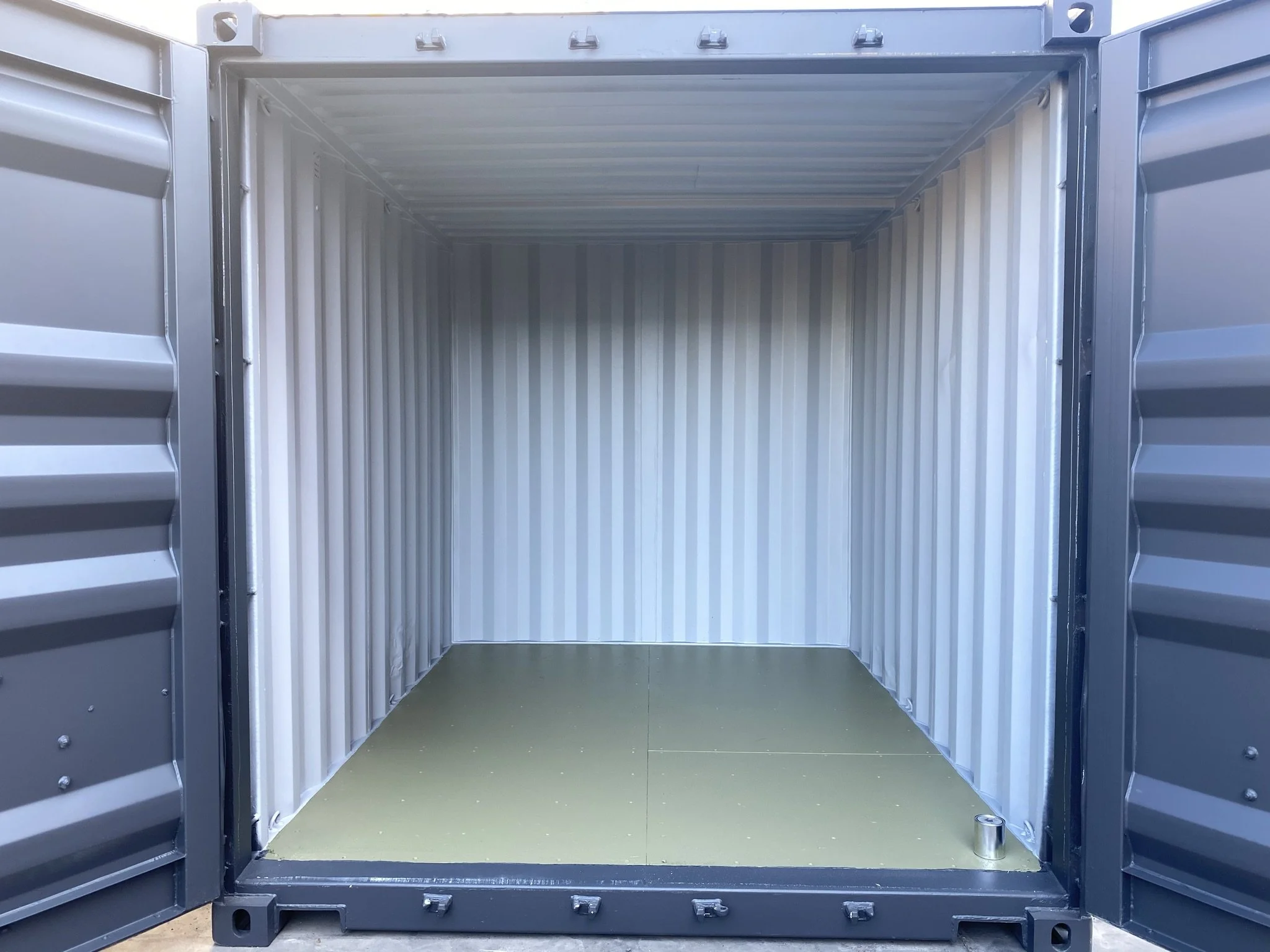 10ft shipping container with original doors open so you can see inside