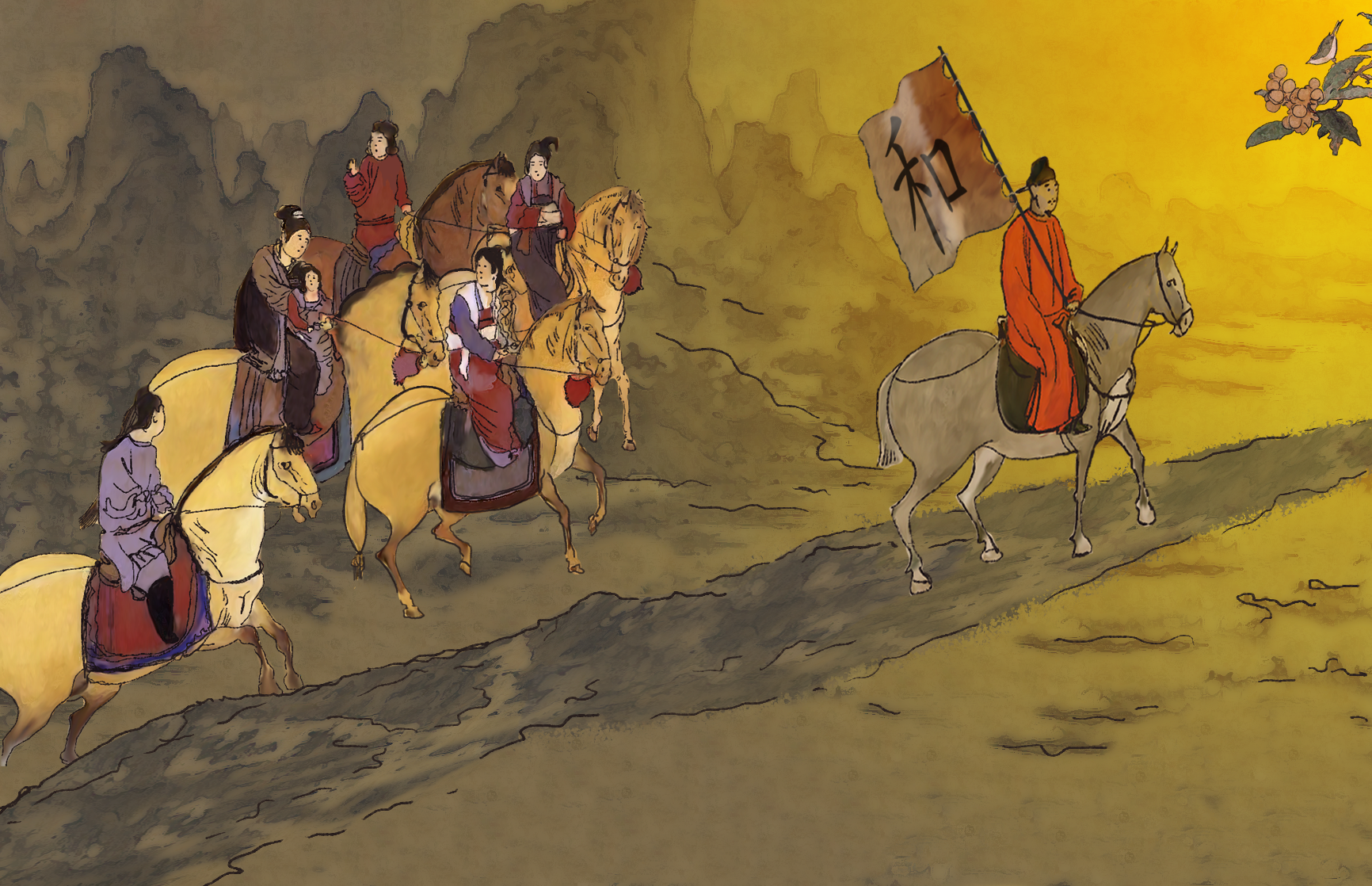 A caravan of figures, caught between myth and reality. Horses kick up imagined dust, banners ripple in winds I’ve never felt. This is a story unfolding—timeless and transient, both anchored and untethered.