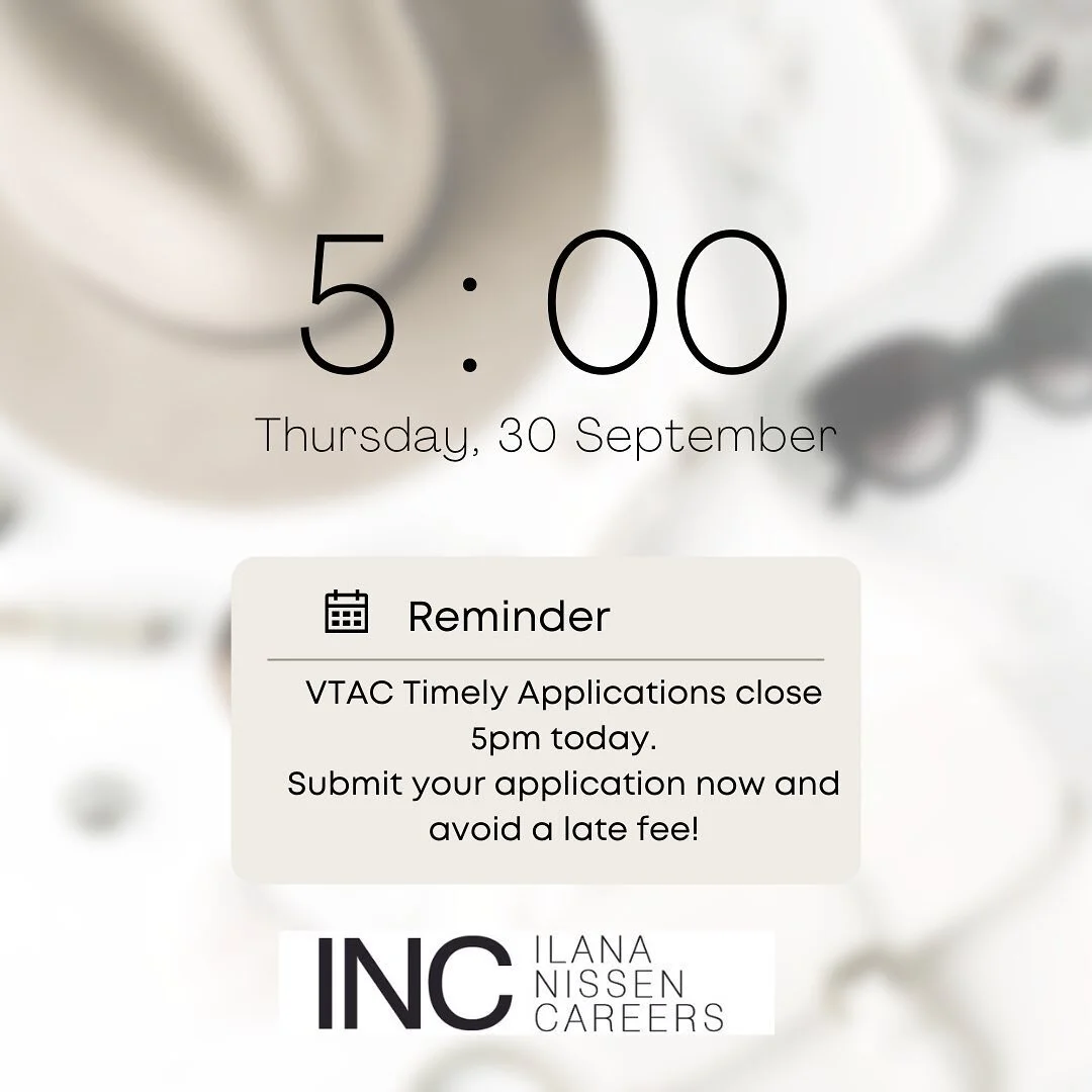 Don&rsquo;t forget to put your VTAC applications in and paid for by 5pm today to avoid unnecessary late fees. You can still change your preferences up until 20 December for January offers. 

#melbourne #melb #careercoach #careers #career #careerdevel