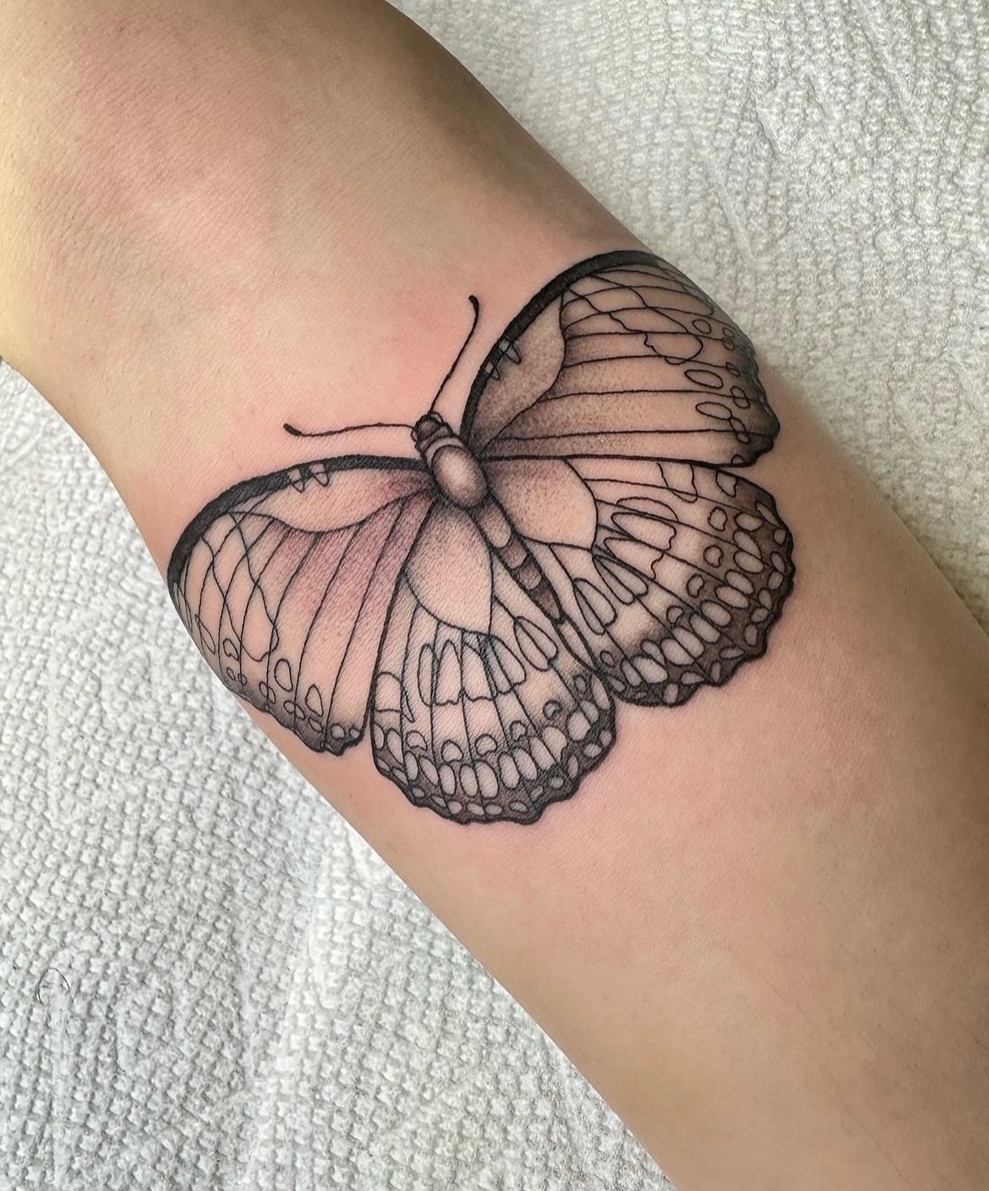 Blue moon butterfly by tattoo artist Sierra @witchinghourink Sierra does walk in tattoos at the shop every Wednesday 12-6 and there will be some butterfly flash at our Spring Tattoo Flash Event &amp; Fundraiser this Saturday April 20th, come join the