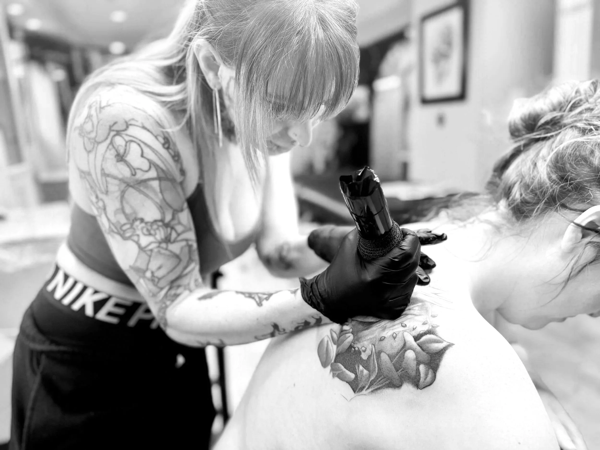 Female color tattoo artist from Texas now tattooing in Portland, OR at tattoo shop, Tattoo 34. Realism tattoos, cover up tattoos and gothic tattoos