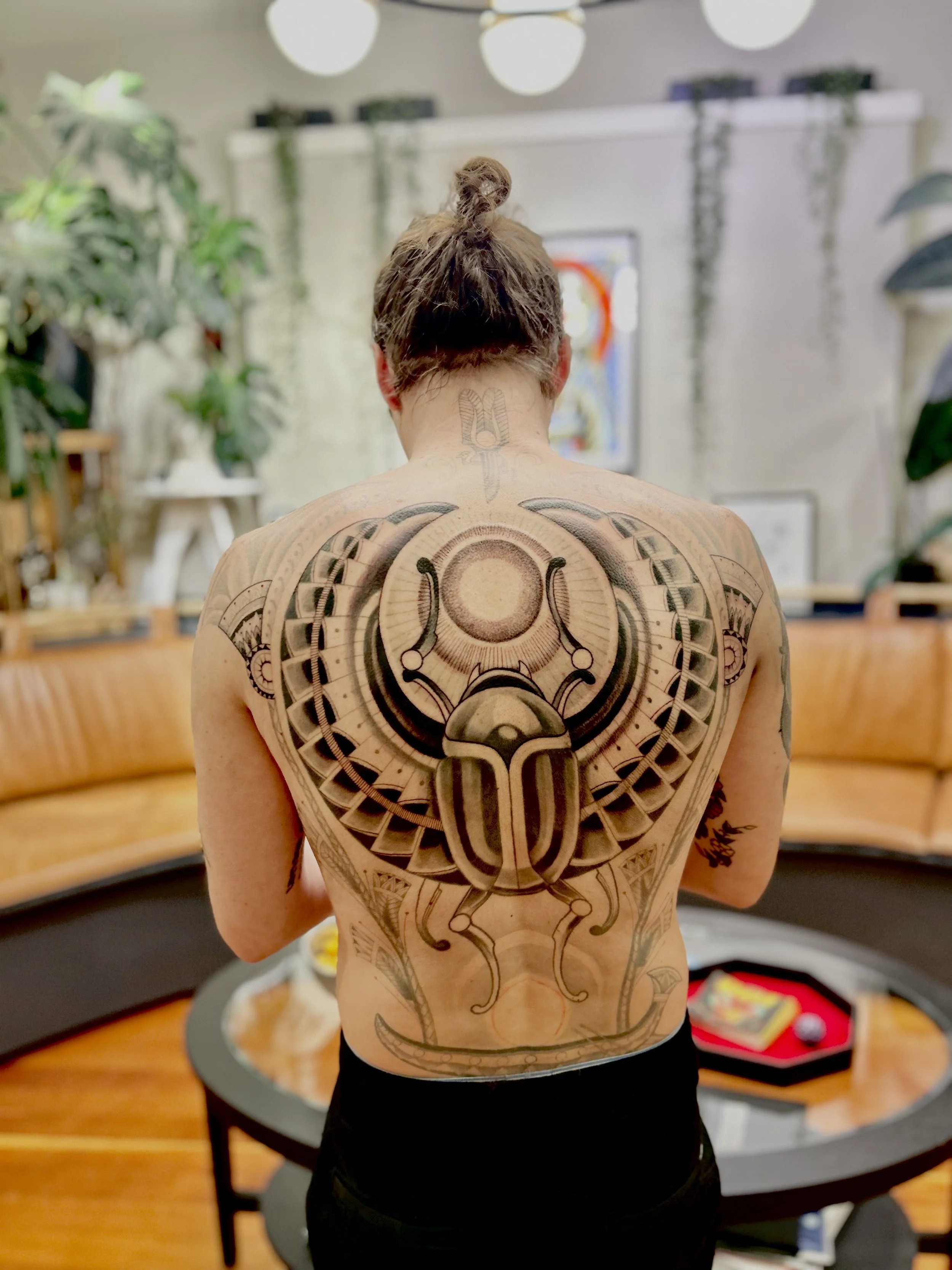 Full back tattoo piece by BIPOC tattoo artist at tattoo shop in SE Portland