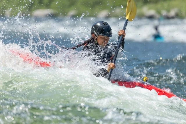 Tasia Linwood (15) Indigenous kayaker on the First Descent of the Klamath River 2025. Photo by Erik Boomer.