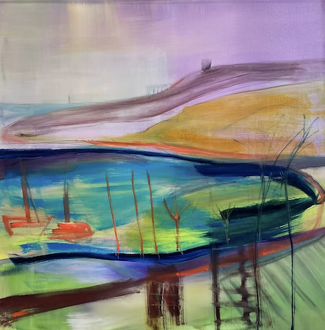 Louise Davies, Red Boats 80 x 80cm.png