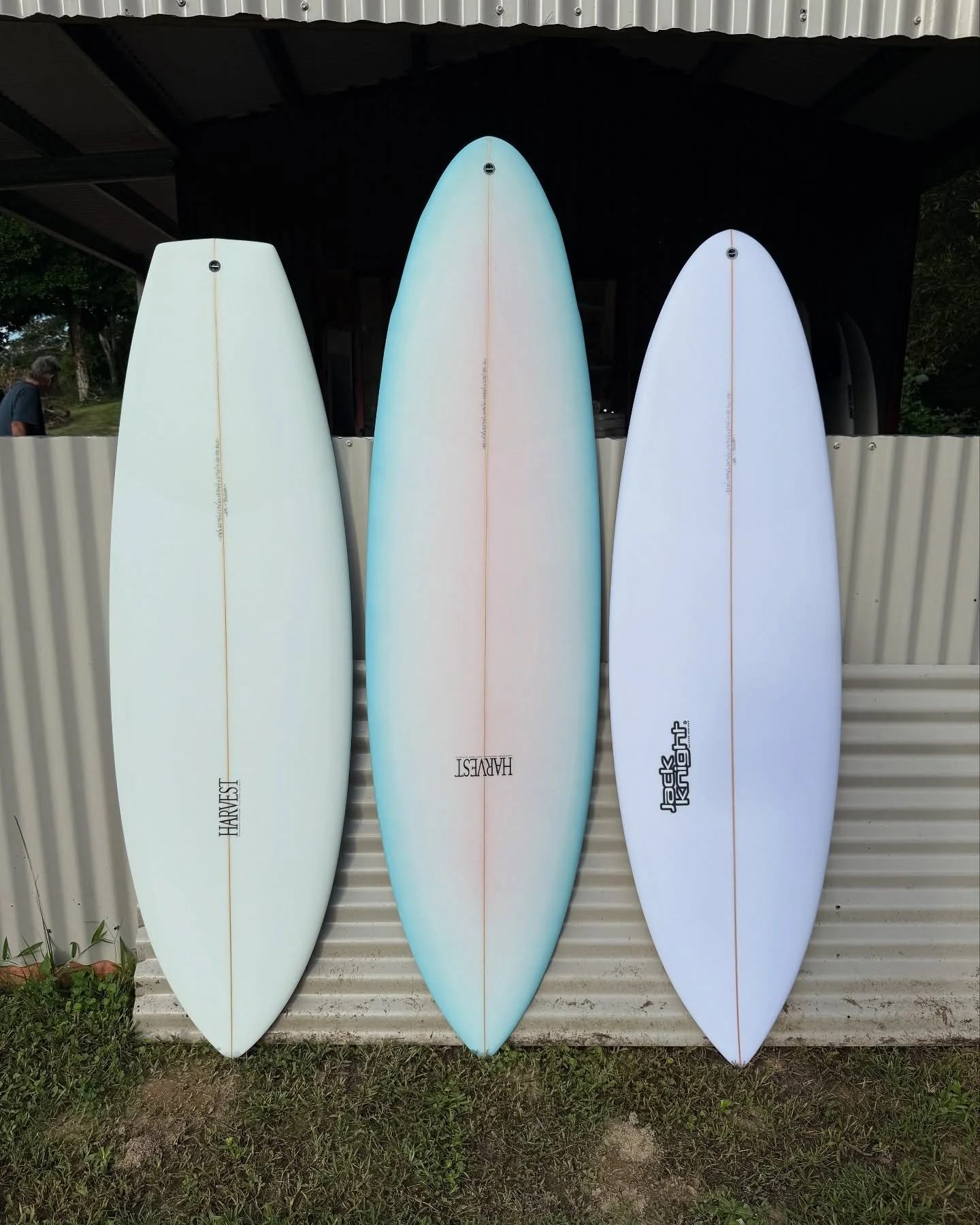 Forgot to post these earlier. Same three boards from a few weeks back when they were just shaped. All glassed now and ready for surf.
5&rsquo;8&rdquo; Diamond Tail Twin with flat deck and low rail
6&rsquo;4&rdquo; Curve Channel Quad/Thruster with a b