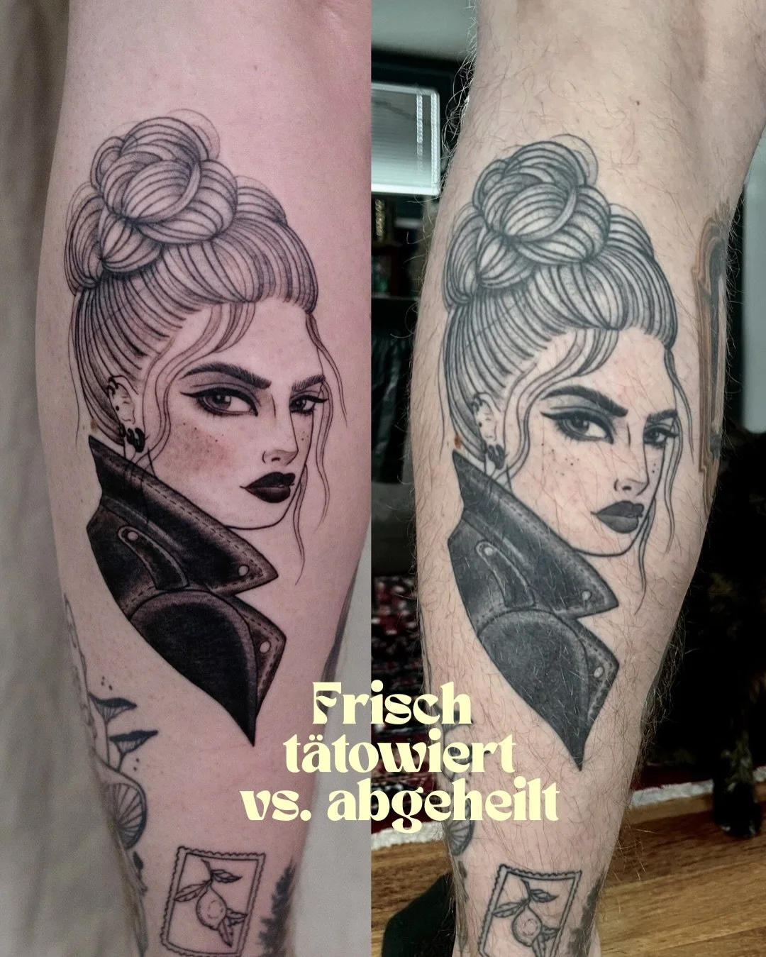 Frisch gestochene vs. 1,5 Jahre abgeheilte Lady auf Gregor! Danke f&uuml;r das Foto! Ich freu mich schon zu sehen, wie sie dann mal in 10 Jahren aussieht 💜

In den n&auml;chsten Wochen werd ich euch immer mal wieder ein paar Beispiele zeigen, wie me