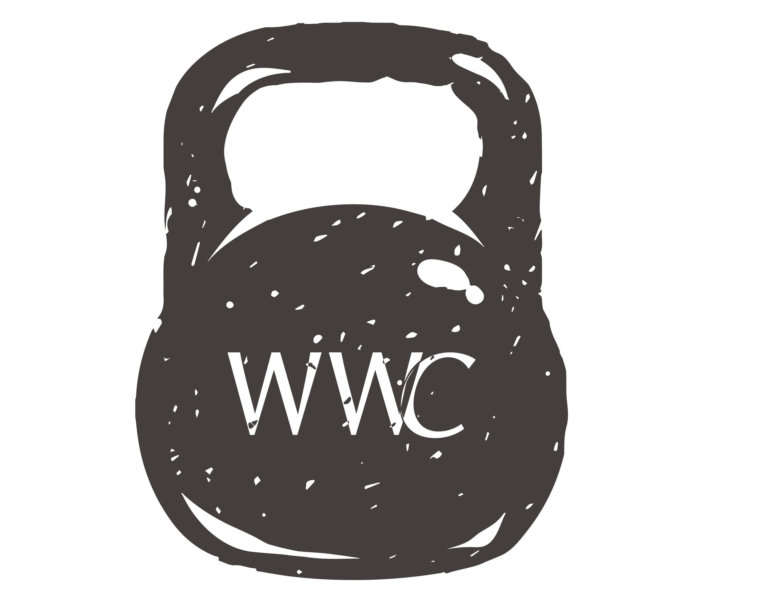 Black kettlebell with the letters 'WWC' engraved on its front.