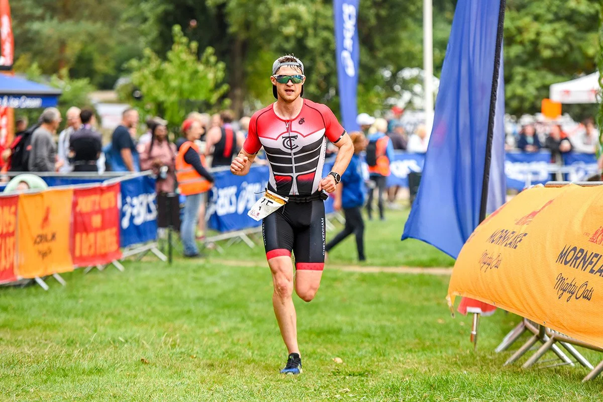 James running the triathlon competition