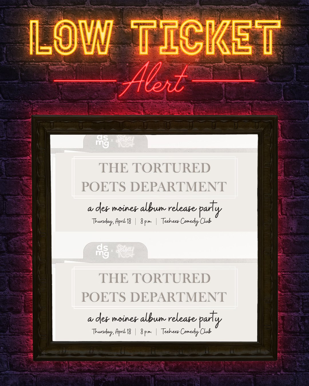 Tickets are officially running low for The Tortured Poets Department album release party with @desmoines_girl this Thursday!

Get 🎟️🎟️🎟️ now at www.teeheescomedy.com/shows