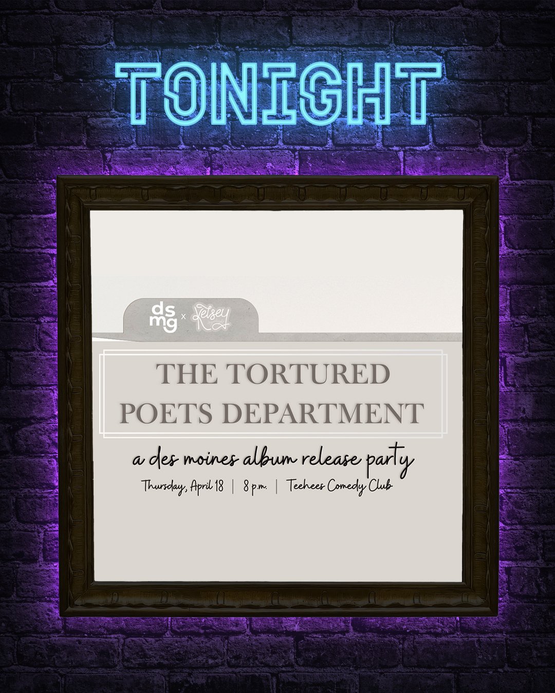 ✨🌟🎙 Tonight we celebrate one of the GOATs dropping a new album with Des Moines Girl! There will be drinks, snacks, photo ops and most importantly, The Tortured Poets Department playing at 11pm!
Get 🎟🎟🎟 at teeheescomedy.com/shows