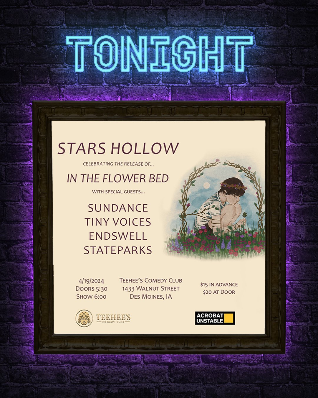 🎼🎤🥂 Join us in celebrating the release of In The Flower Bed with Stars Hollow and special guests!
Get 🎟🎟🎟 at teeheescomedy.com/shows