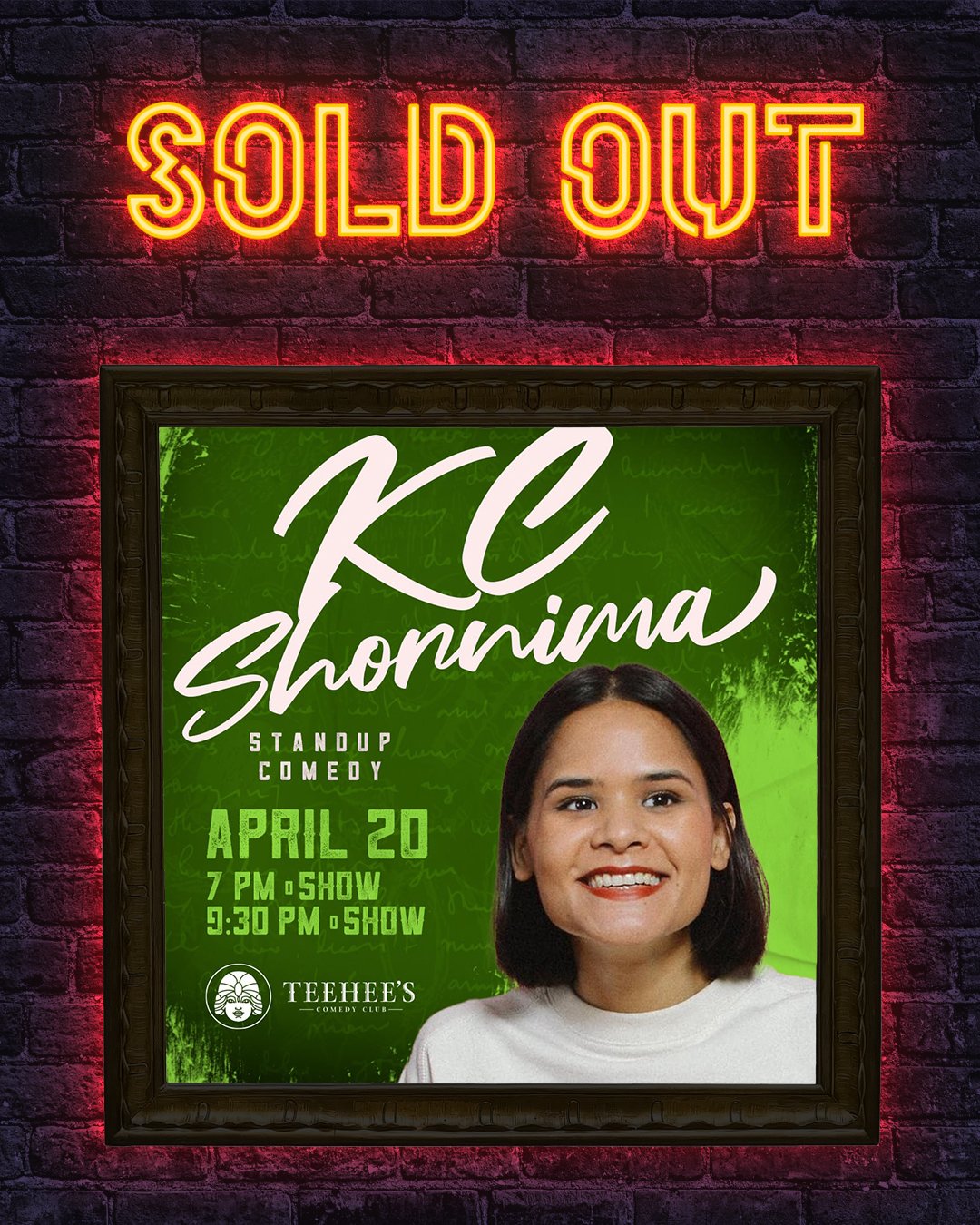 The 7 PM show tonight with @kcshornima is officially SOLD OUT of pre-sale tickets. We'll be selling 25 walk-up tickets for barstools and standing at each show!

Get 🎟️🎟️🎟️ for the 9:30 PM show now at www.teeheescomedy.com/kc-shornima