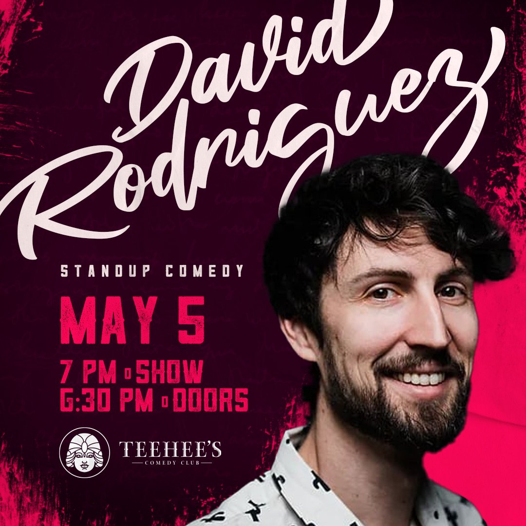🎤🤣🍸 See David Rodriguez this Sunday, May 5th at Teehee's Comedy Club!
In 2015 David Rodriguez burst onto the Colorado comedy scene by winning Denver Comedy Works' prestigious New Faces Competition (previous winners include Adam Cayton-Holland and 