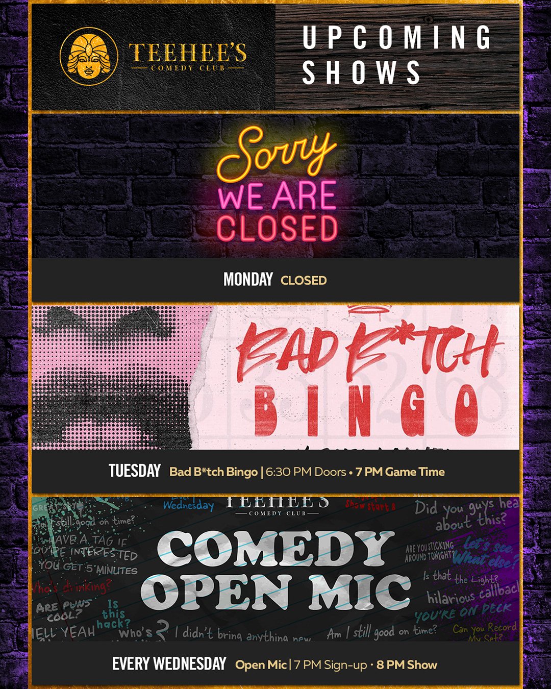 🔥🎤🔥 This week we have your standard issue blockbuster mid-week lineup followed by the club becoming Phil City, USA for the weekend.
Get 🎟🎟🎟 at teeheescomedy.com/shows