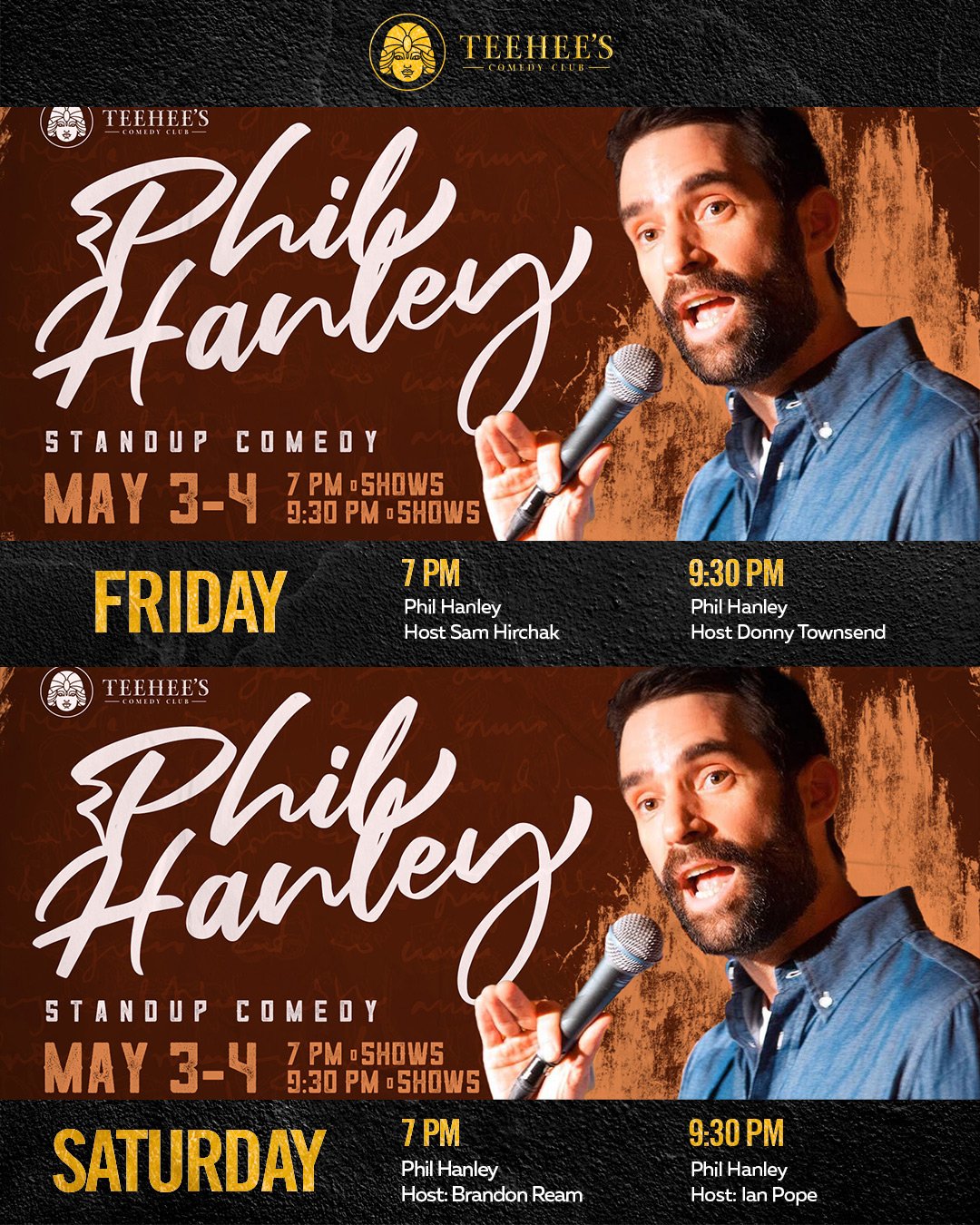 🔥🎤🔥 This weekend is a Phil Hanley party and you're invited!
Get 🎟🎟🎟 at teeheescomedy.com/shows