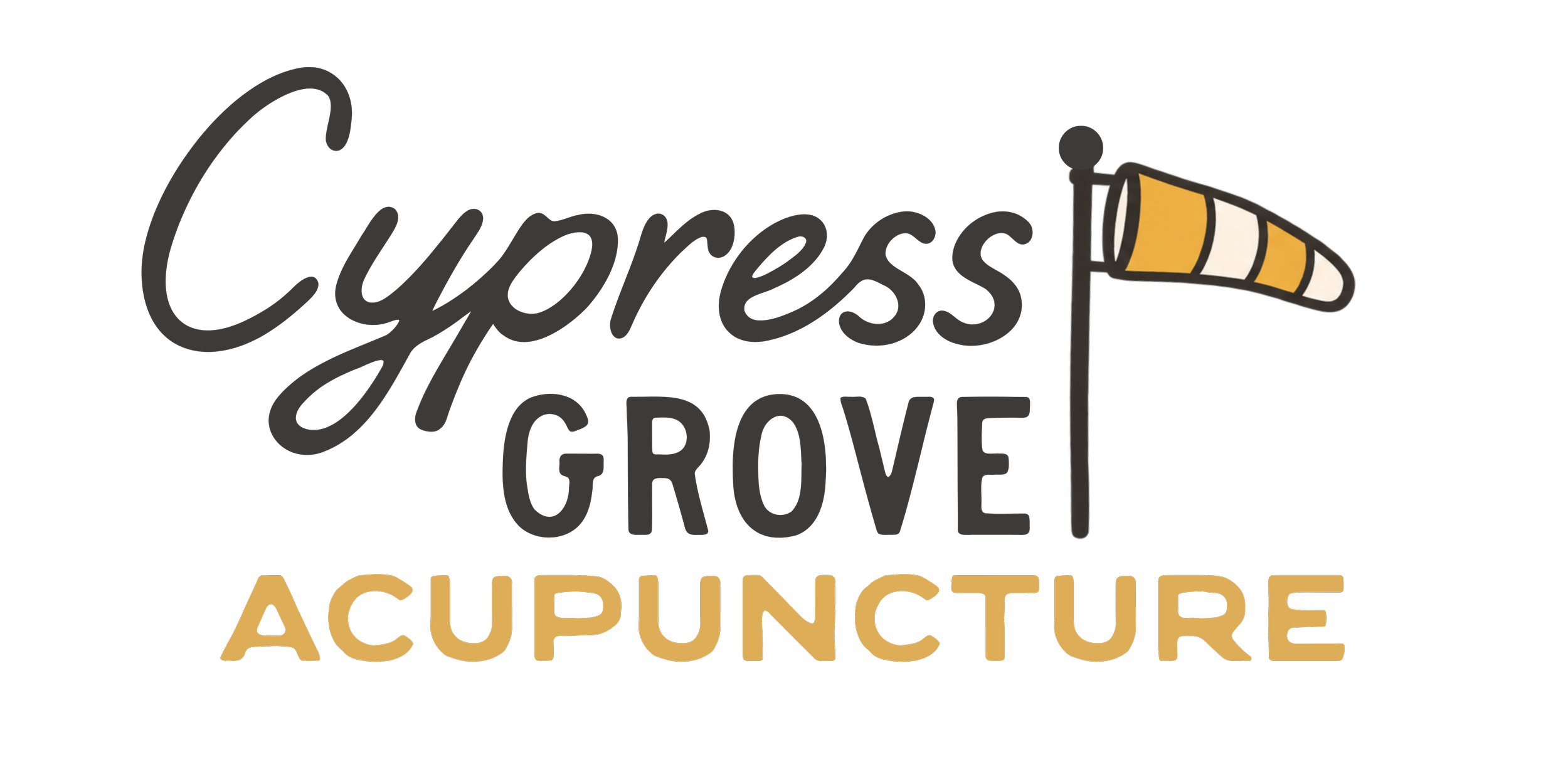 Neon sign with the words 'Cypress Grove Acupuncture' and a traffic cone graphic.