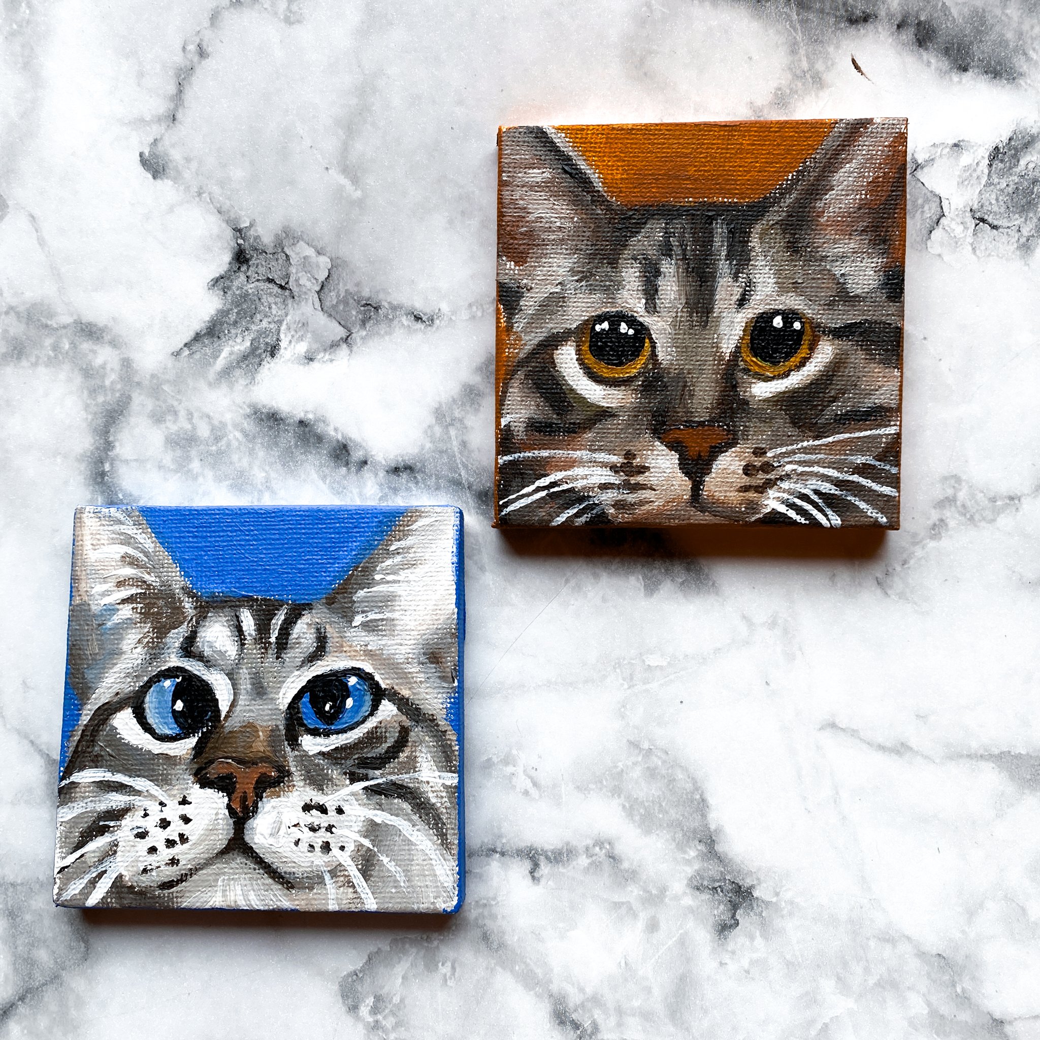JJ and Cooper (2020), acrylic on canvas, 3 x 3 in.