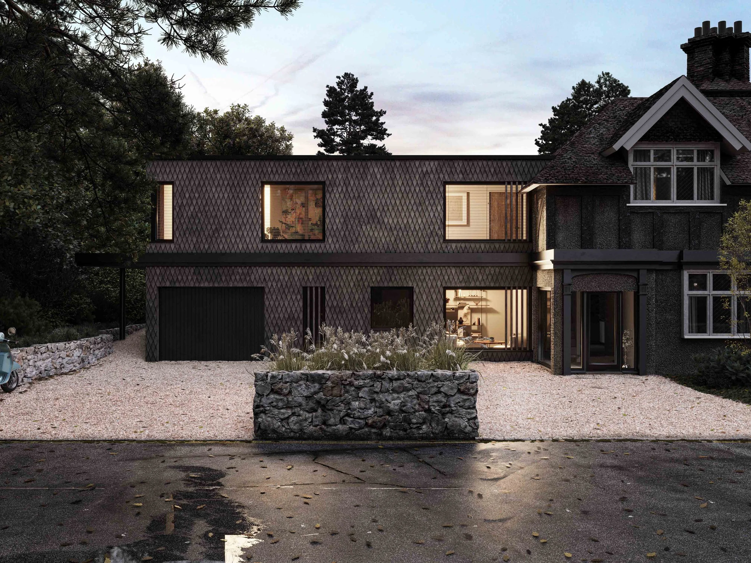 Contemporary timber extension on traditional tudor inspired building isle of wight