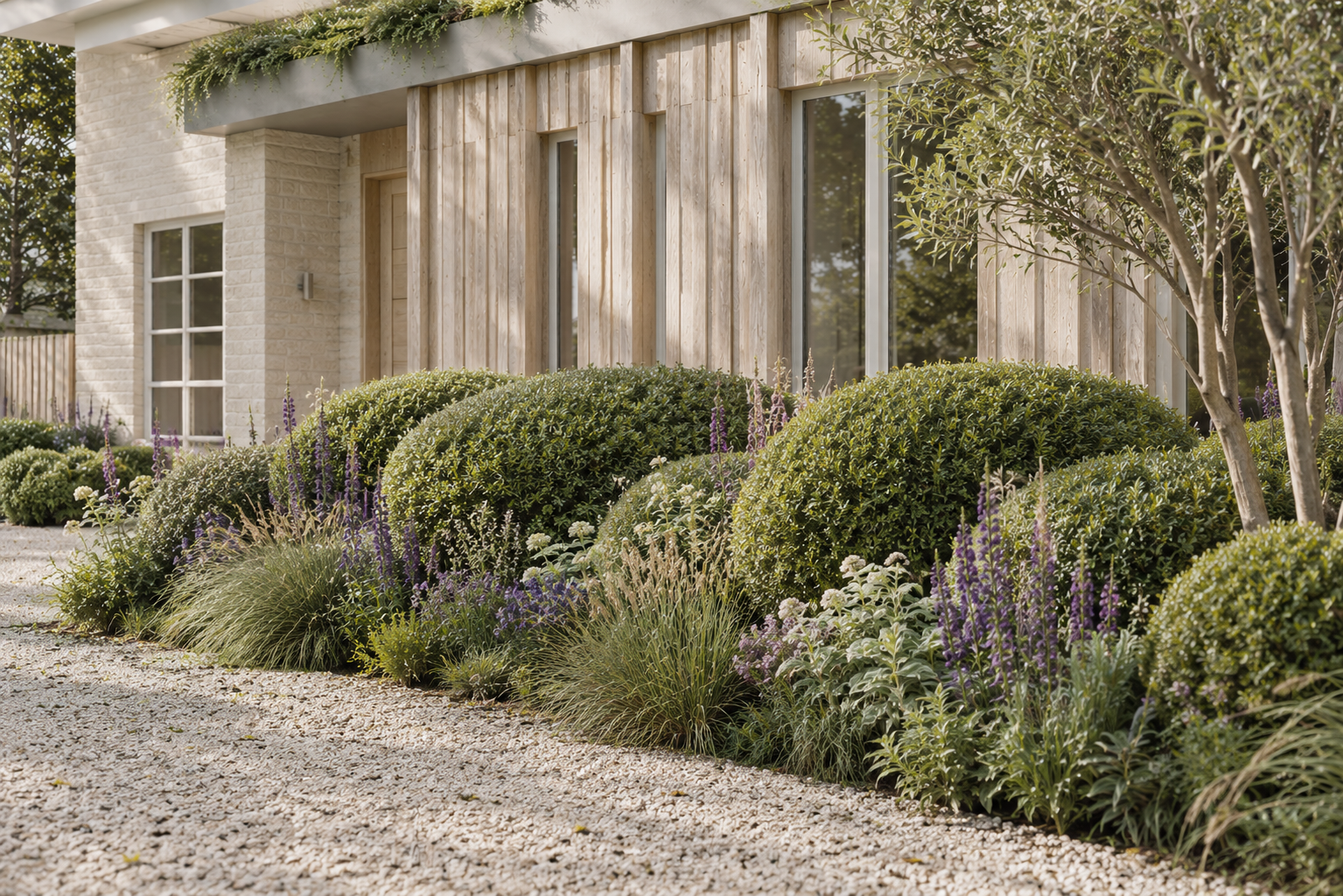Textured natural timber cladding at Wighthaven, with carefully detailed horizontal and vertical timber elements creating depth and shadow across the facade.