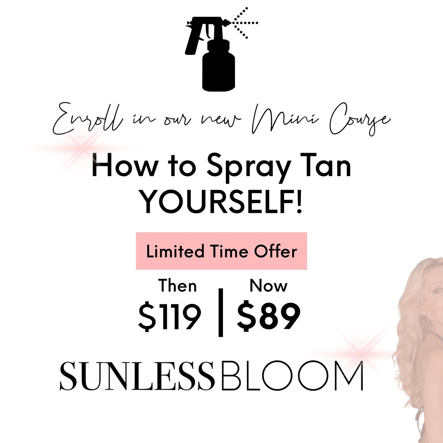Launched!! Woo Hoo!

Our 1st Mini Course has launched and I couldn&rsquo;t be more exited for everyone who&rsquo;s requested this training!

In this course you will learn:

+HOW TO APPLY AN EVEN SUNLESS TAN ON YOURSELF

+HOW TO CHOSE THE BEST MACHINE