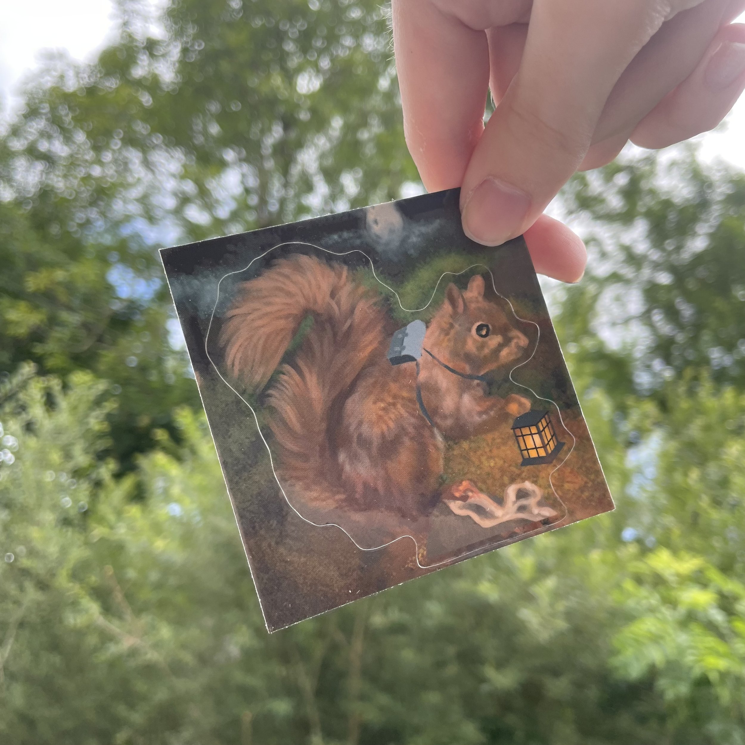 Squirrel with lantern art sticker