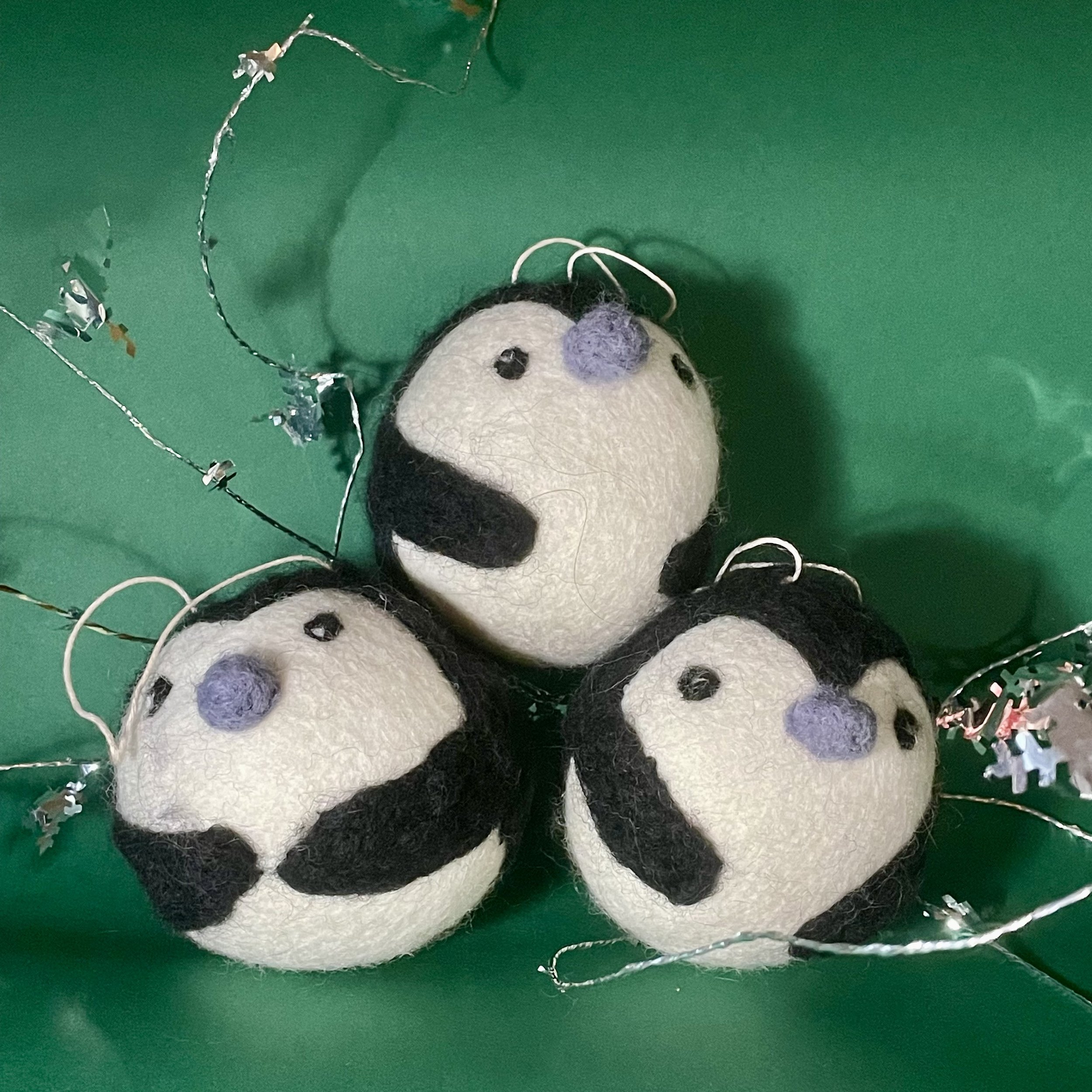 Handmade felted penguin ornaments