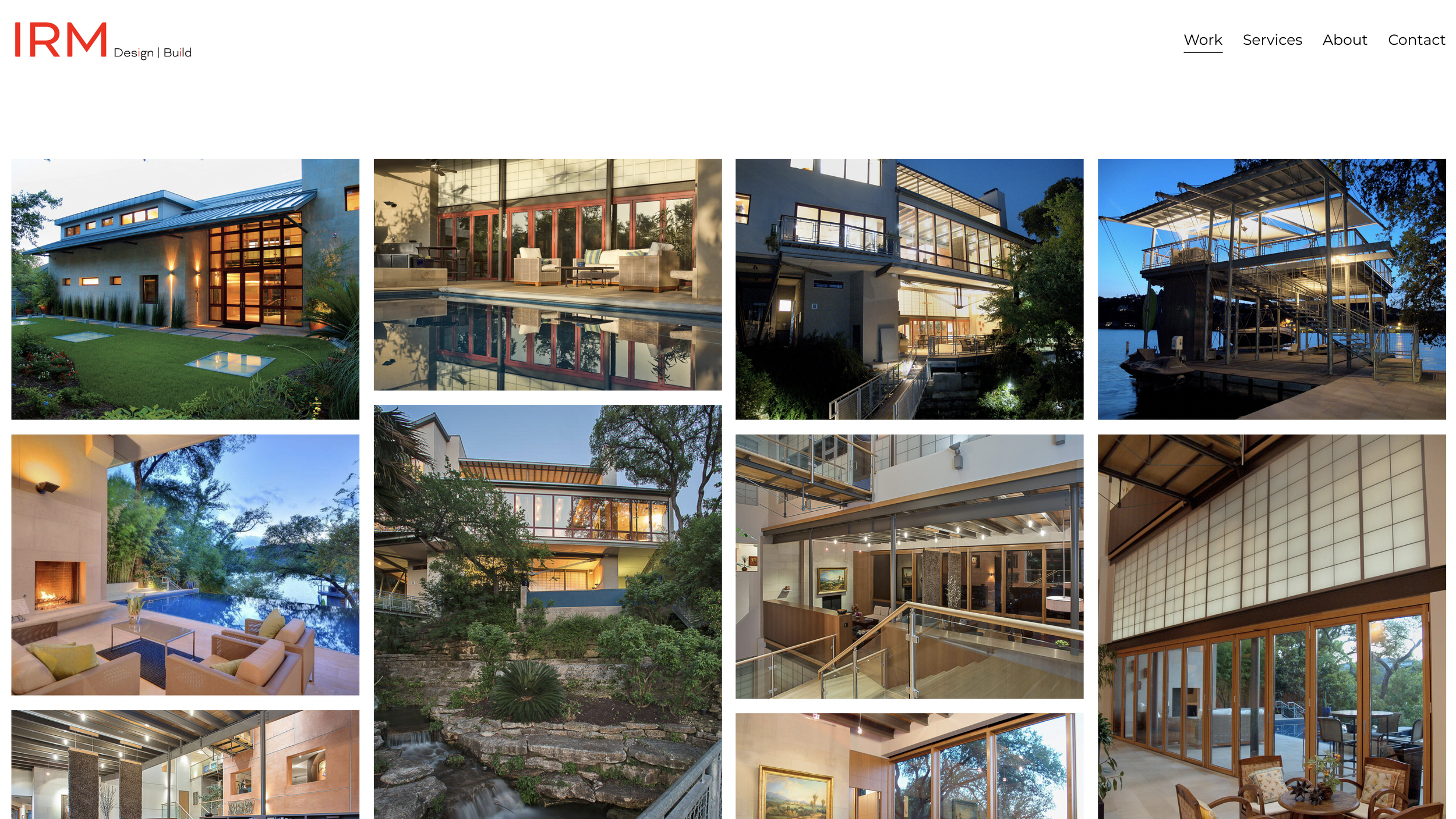 IRM Design | Build website project page showing a mosaic style gallery layout.