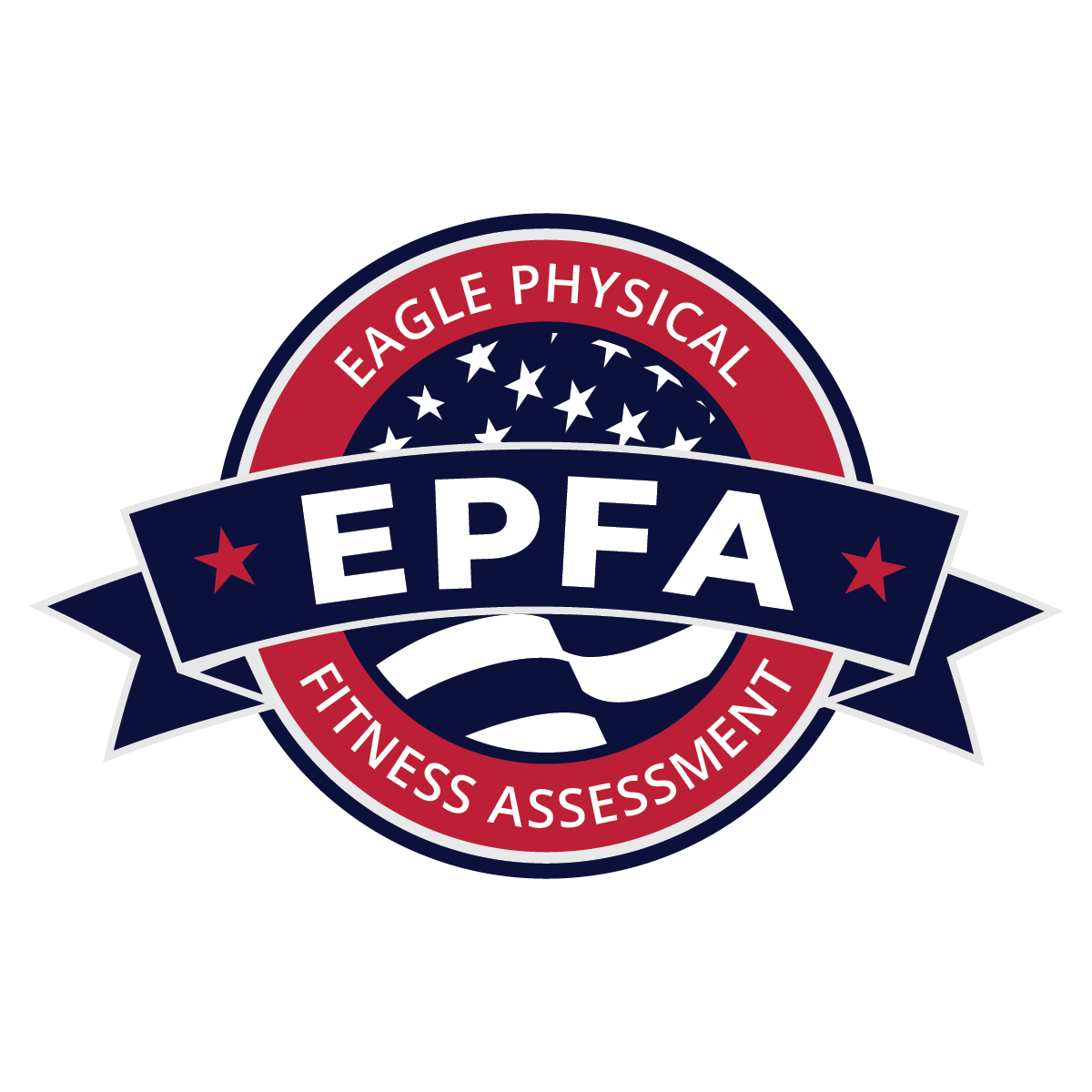 Logo for Eagle Physical Fitness Assessment, featuring stars and stripes in red, white, and blue with the acronym EPFA.