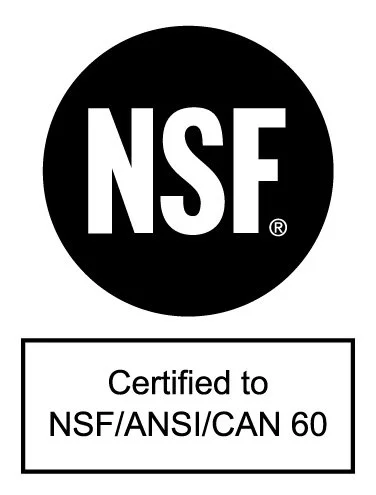 NSF logo with certification statement for NSF/ANSI/CAN 60.