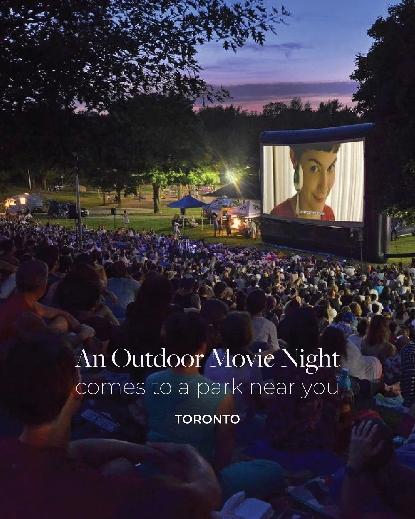 One of our favourite things about summer in Toronto is seeing people gather. If you're looking for something fun to do over the next few weeks, there are outdoor movie nights happening all across the city.⁠
⁠
Friends catching up, kids running around 
