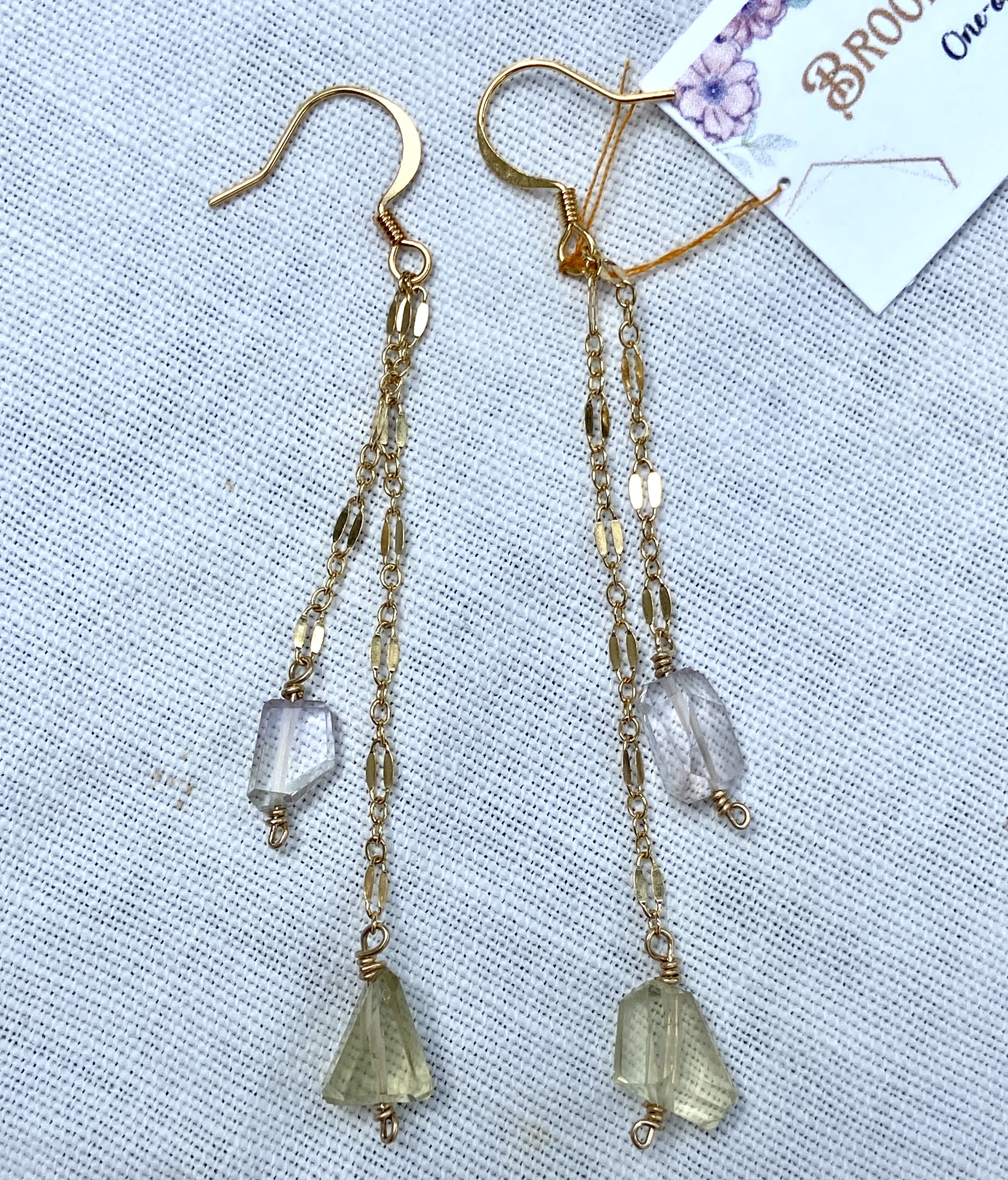 Lemon quartz and amethyst dangle earrings 1.jpg