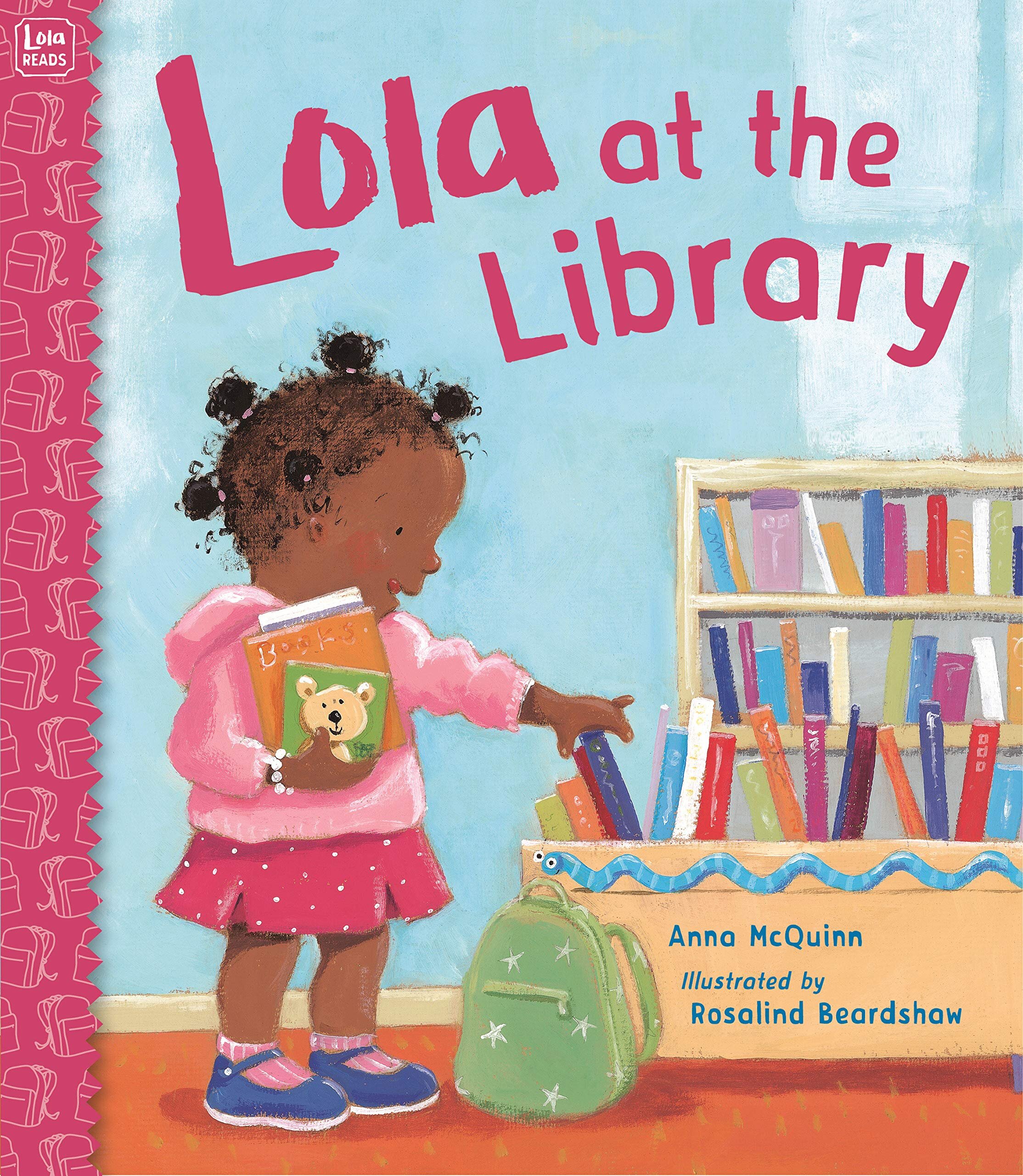 Every Tuesday Lola and her mommy go to the library. Lola meets her friends there. They share books and don't have to be quiet all the time. The nice librarian tells stories. There is a big machine that buzzes Lola's books in and out, and she can take