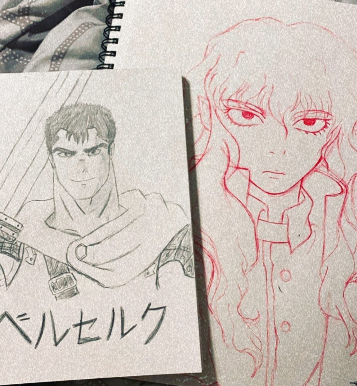 Had fun drawing some berserk characters with @johngrundorf last night! 💗 Ive been really enjoying sketching in pen and whenever i go back to pencil it just feels unnatural haha! Im thinking of coloring griffith digitally, what do you think?

RIP Ken