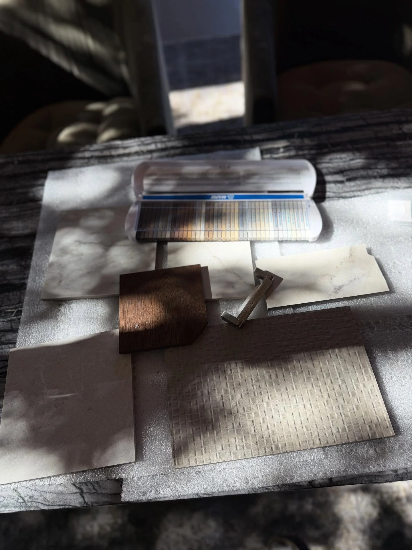 Remote design magic ✨
Materials, finishes, and that gorgeous Texas sunshine ☀️

We&rsquo;re wrapping up this Primary Bathroom design &mdash; done entirely remote with just one on-site visit! Every inch was thoughtfully planned: 3D renderings, floor p