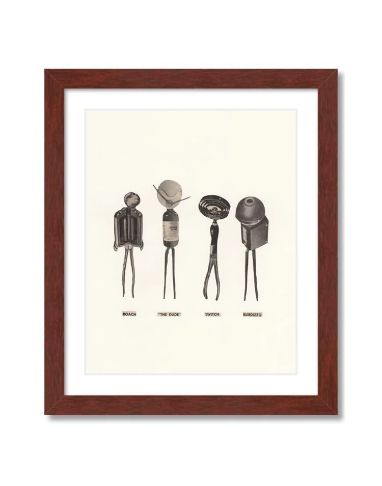Collage with figures made from mechanical parts