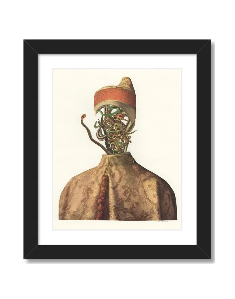 Collage of man made of snakes